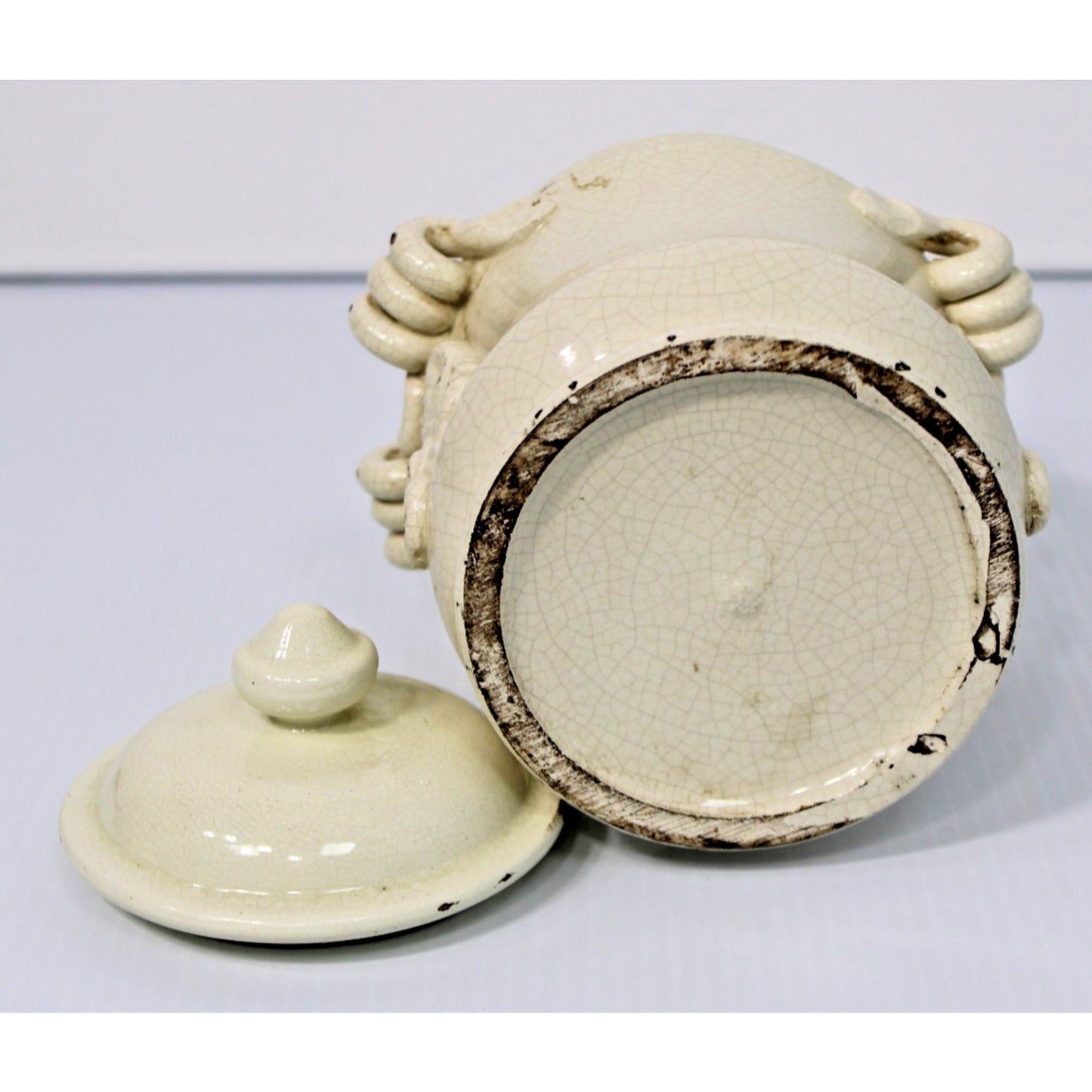 Leona Lavorato a Mano Italian Lidded Jar, Crackled Blanc de Chine Finish, 1970s