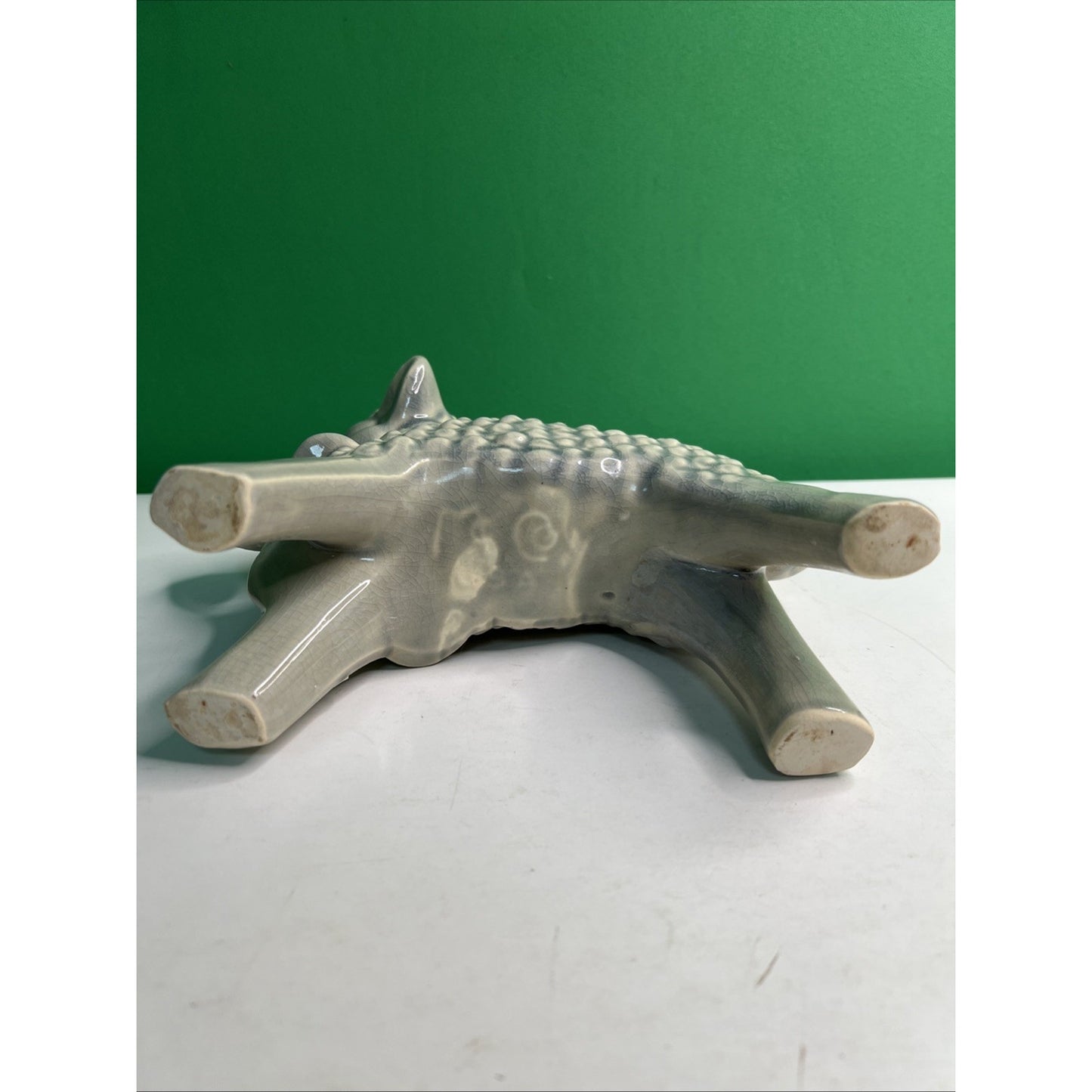 Vintage McCoy Art Pottery Nursery Curly Sheep Lamb With Bow Bells Planter Grey