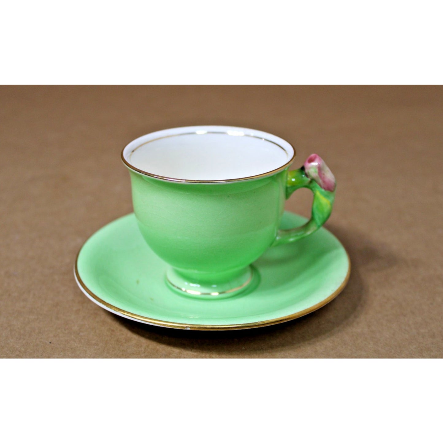 Royal Winton Grimwades Rosebud Green Teacup Rosebud Floral Handle Cup & Saucer