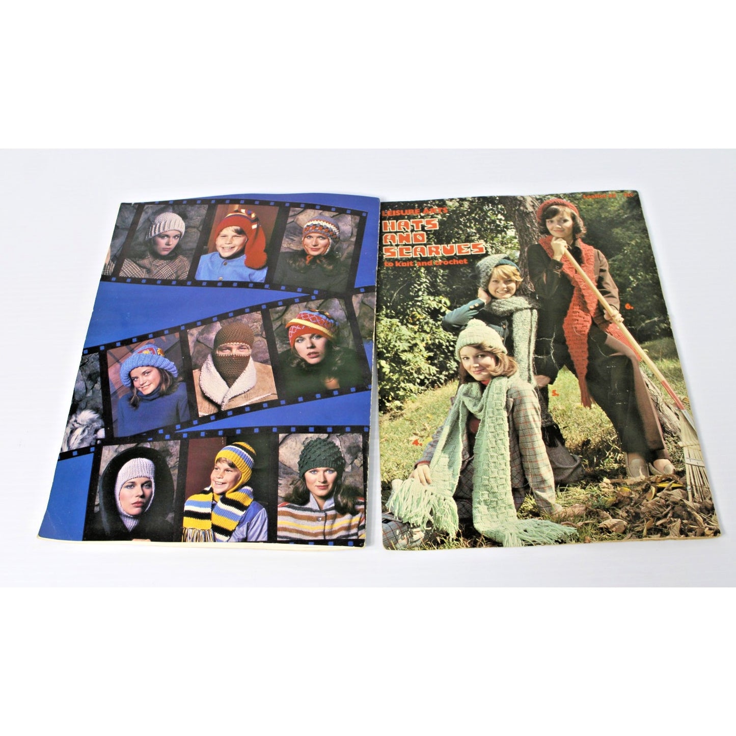 Vintage 1970s Knit Crochet Patterns: Leisure Arts- Caps, Hats, Helmets, Scarves