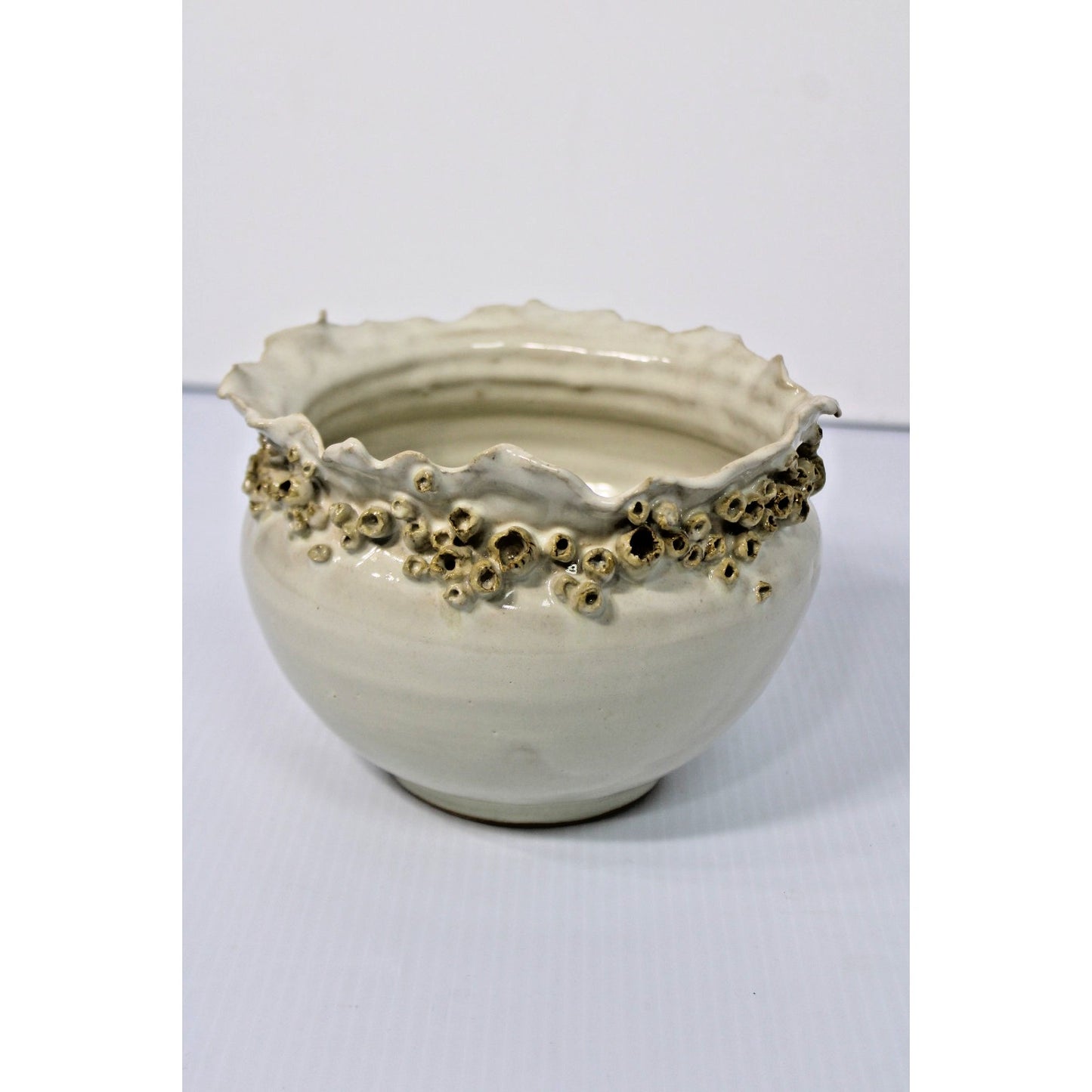 Art Studio Pottery Barnacle Bowl, Coastal Seaside Centerpiece Decor, 6"H x 8"W