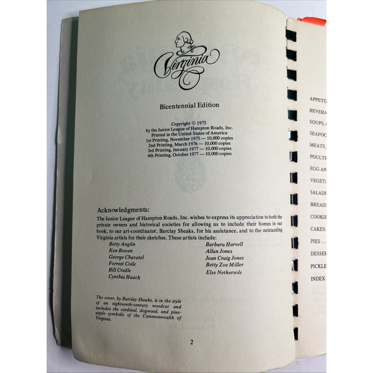 1988 Virginia Hospitality Cookbook Junior League Hampton Roads VA Recipes