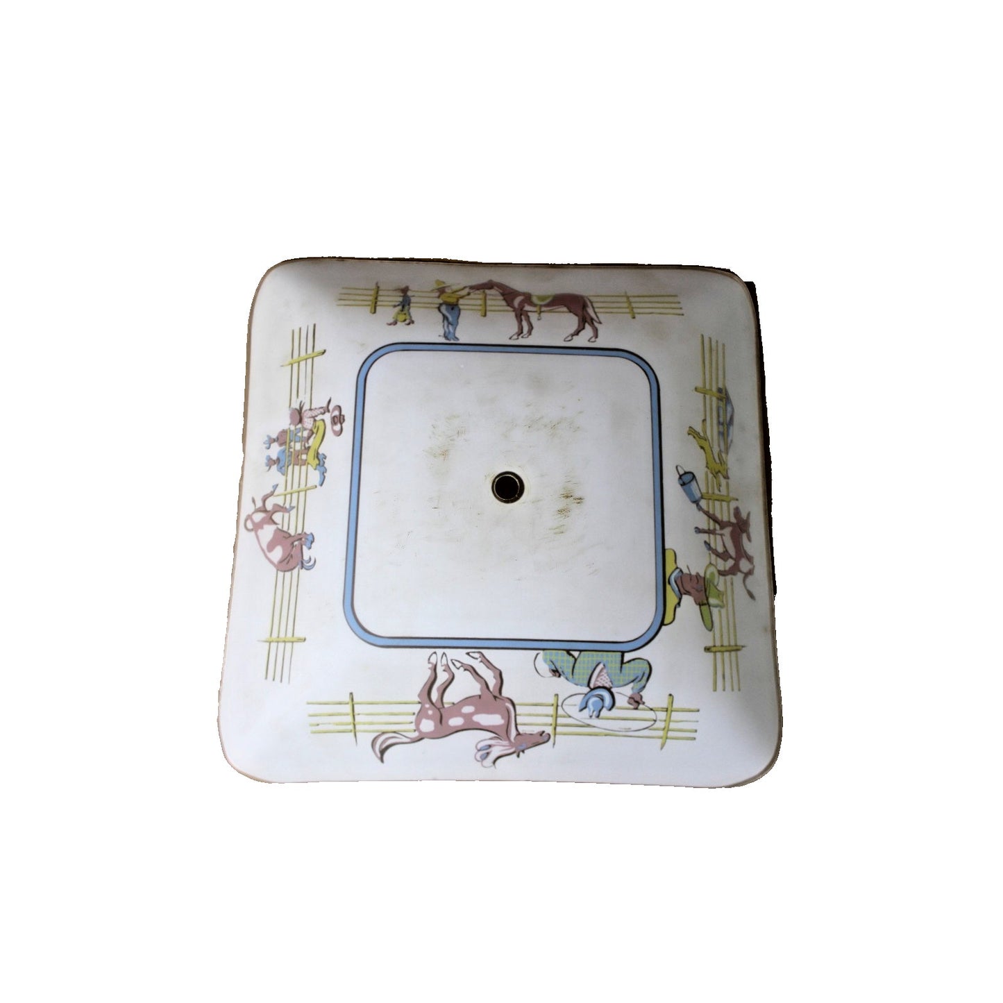 Vintage Cowboy Overhead Light Cover, Painted Frosted Glass, 1950s