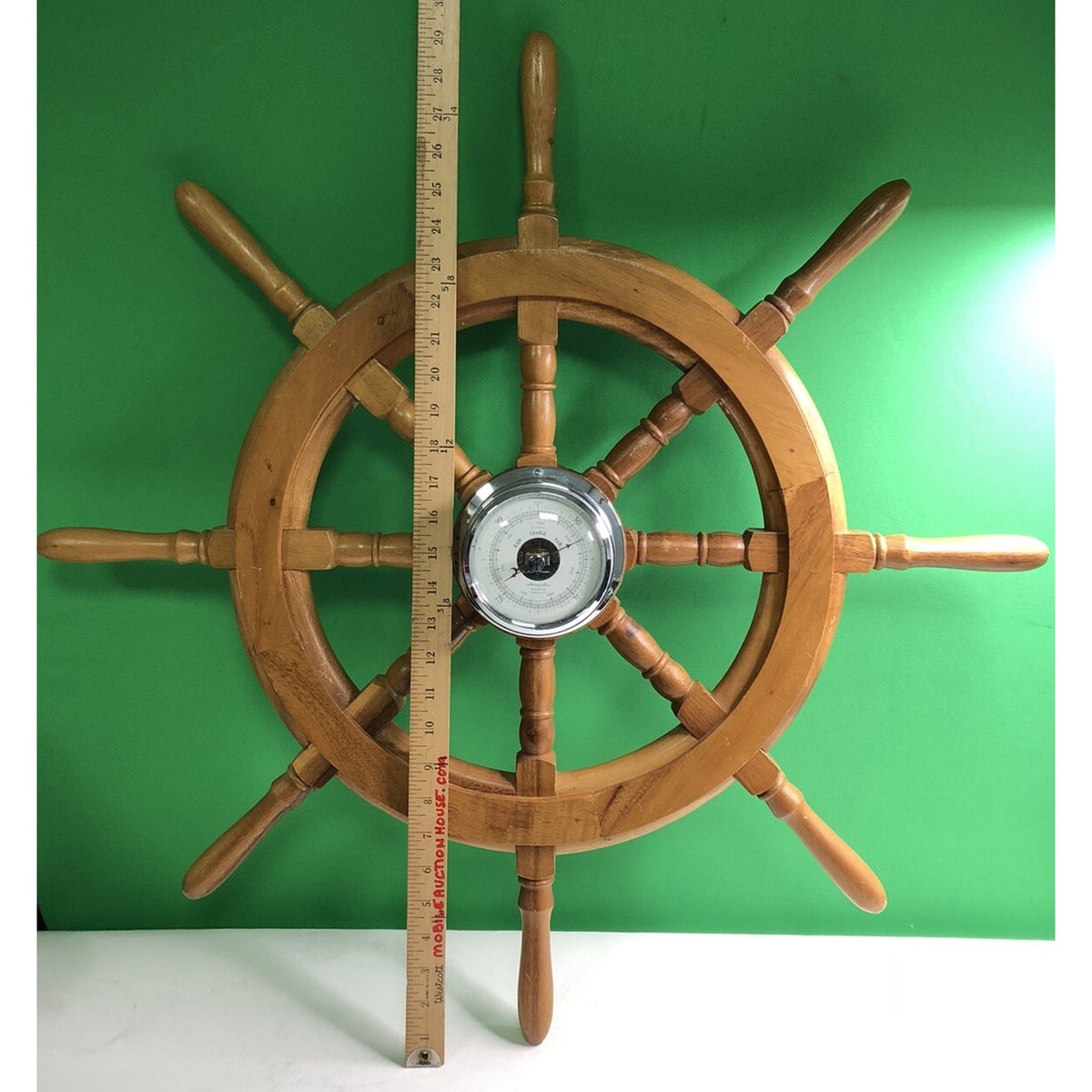 Airguide Deluxe 30” Wood Ship Wheel With Compensated Barometer Made In USA