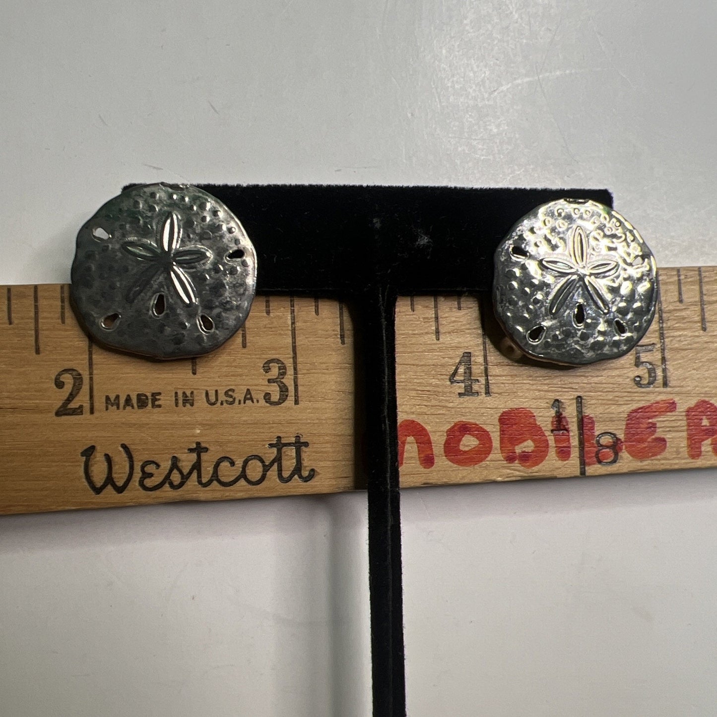 Vintage Silver Toned Sand Dollar Pierced Earrings