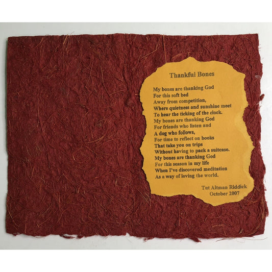 Tut Altman Riddick Poem On Handmade Paper Thankful Bones Mobile Alabama Artist