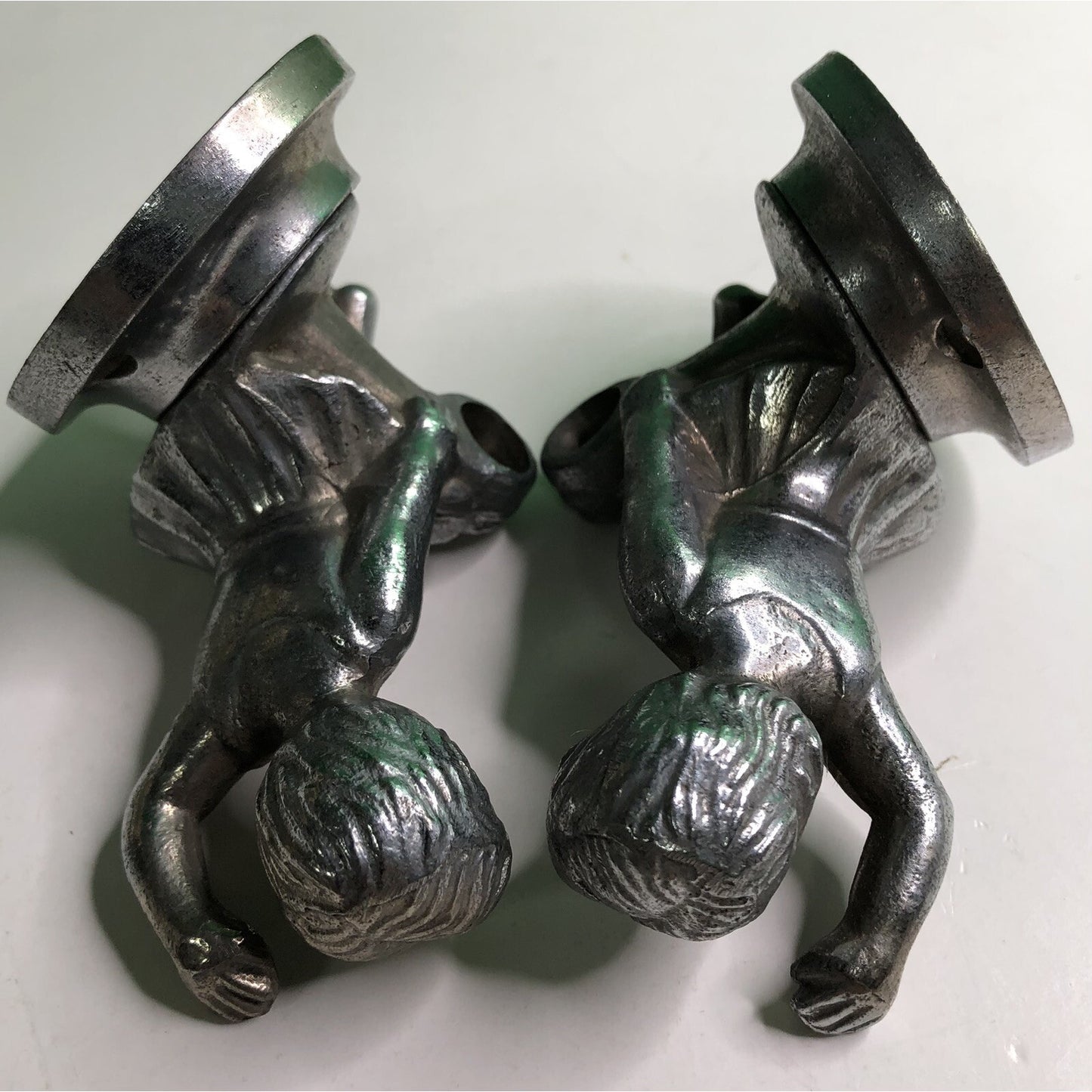 PAIR of Antique Cast Aluminum GIRLS Wall Mount TOWEL ROD HOLDER Kitchen Bath