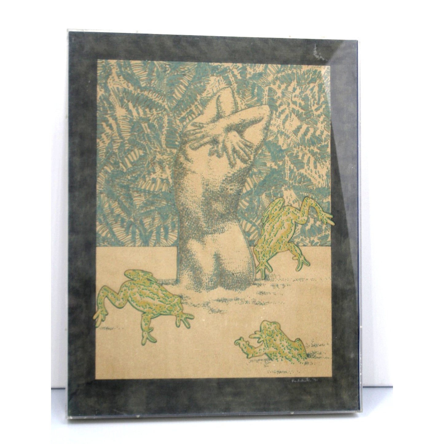 Vintage Framed Woodblock Print by New Orleans Artist Ron Reddick, 22.5" x 17.5"