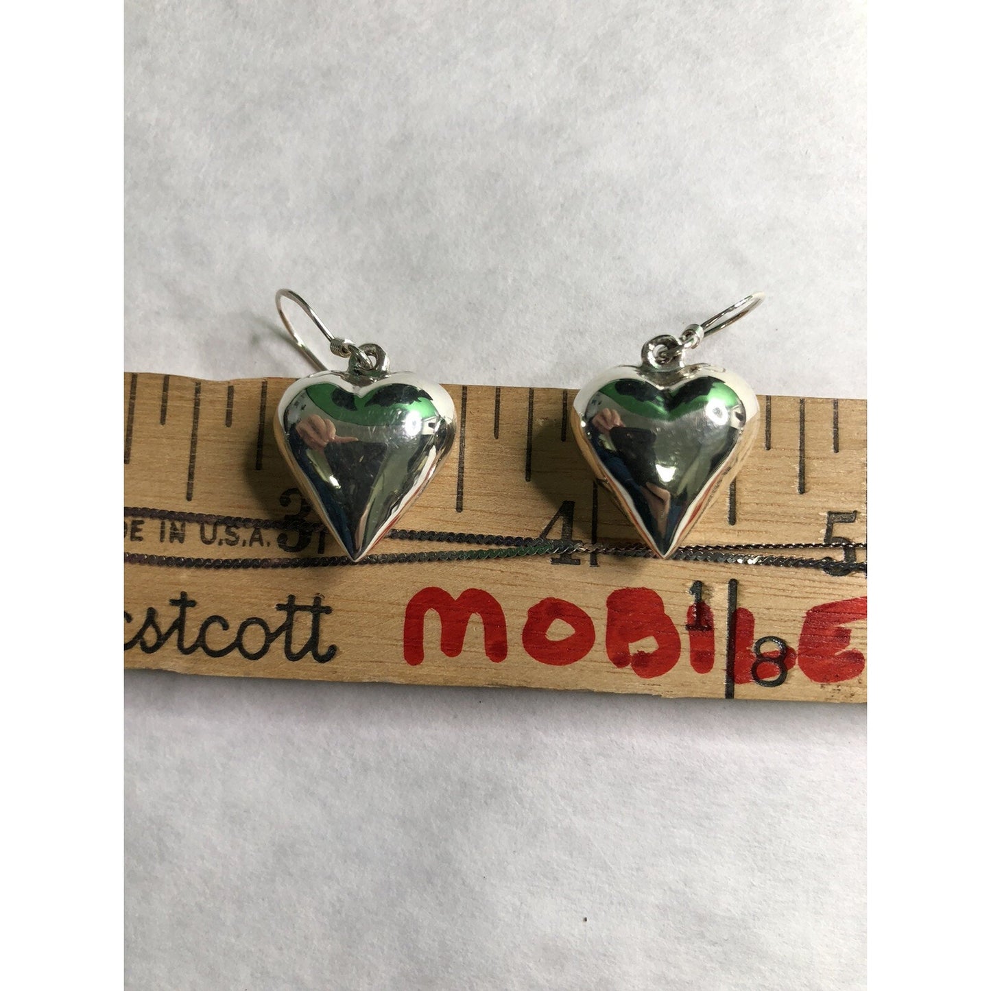 Vintage Set Sterling Silver Serpentine NECKLACE Puffed Heart PENDANT & EARRINGS