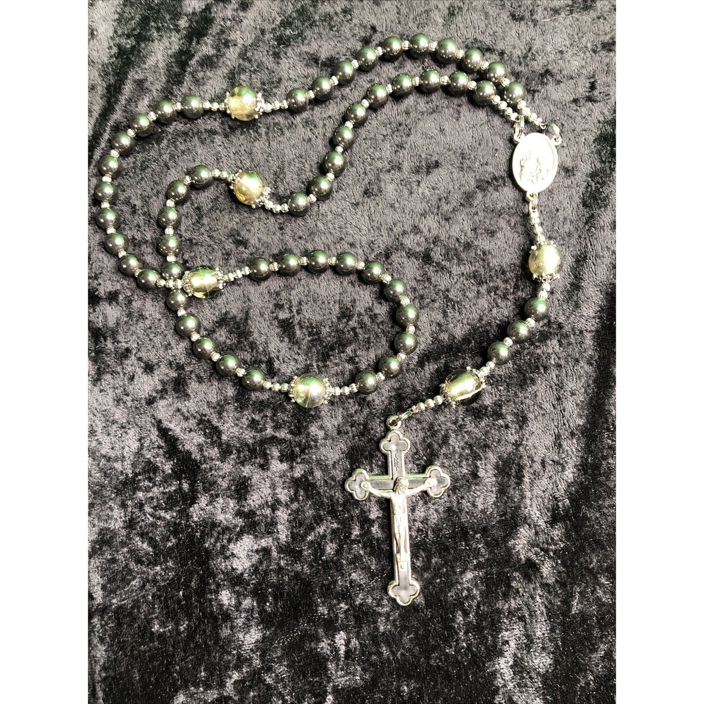 Italian Hematite Beads St. Joseph Rosary Cross