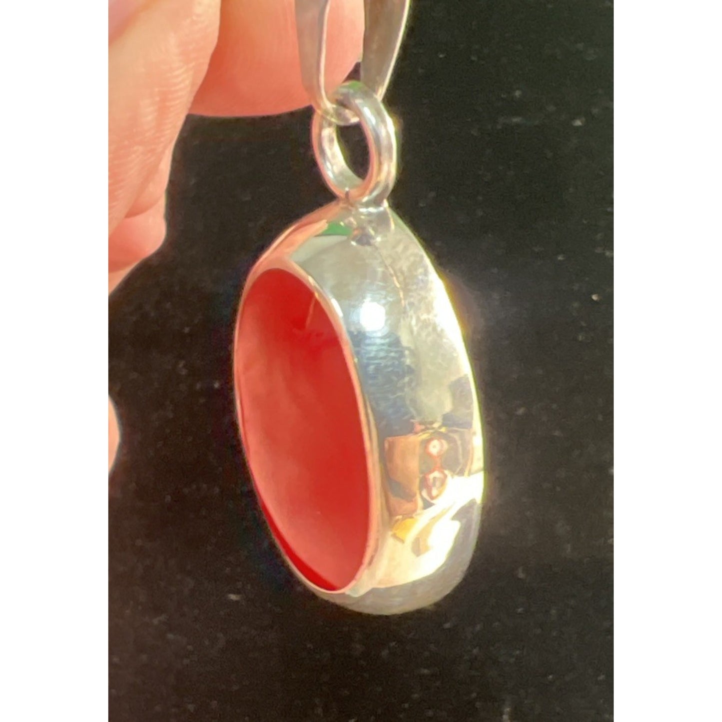 BEAUTIFUL Vintage Large Sterling Silver Red Jasper Oval Bezel Set Pendant