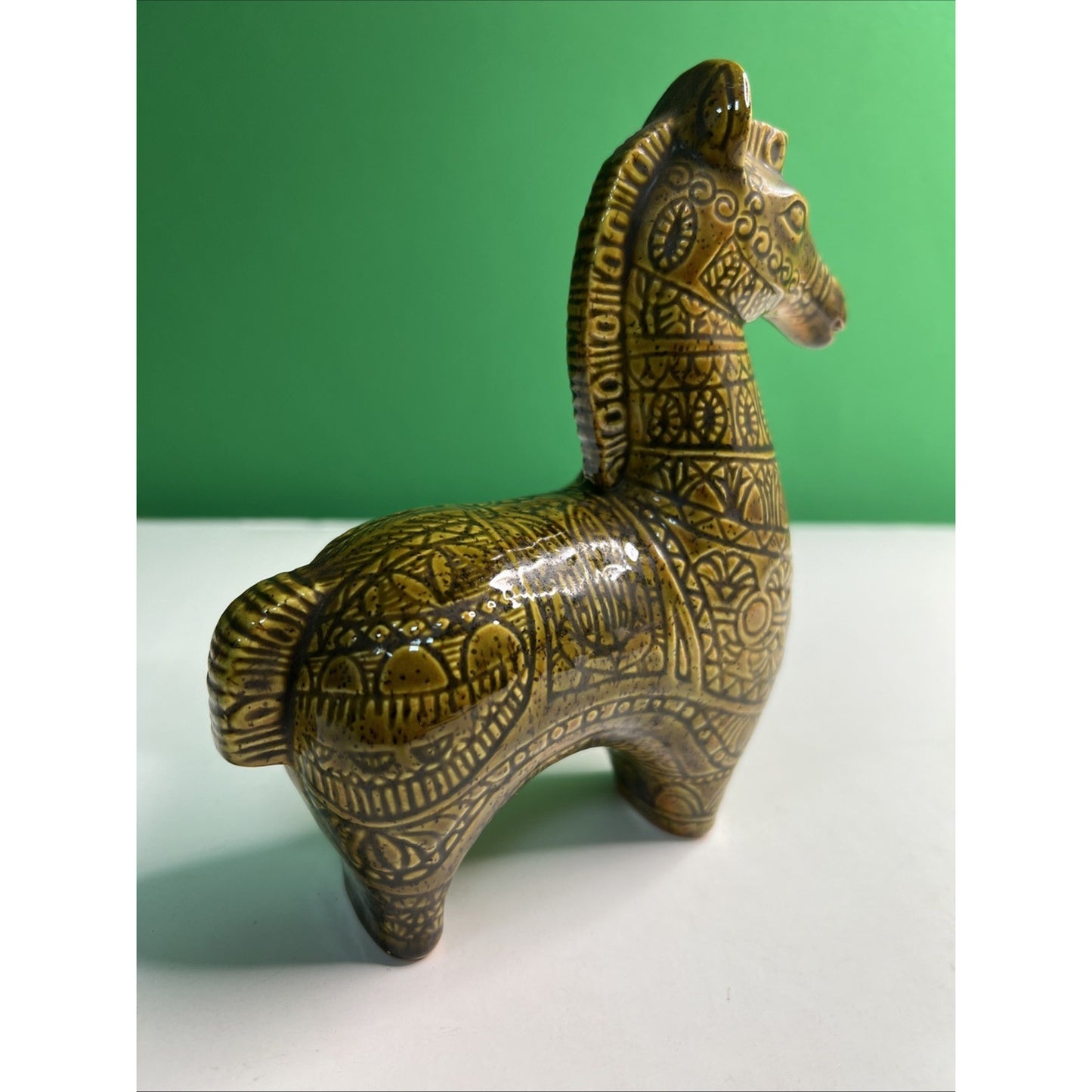 6.5” Mid Century Bitossi Style Glazed Ceramic Horse Signed By Artist