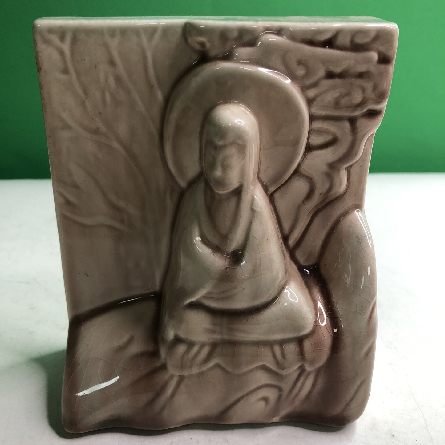 Vintage Art Pottery Bookends USA Asian Buddah Chinese Design