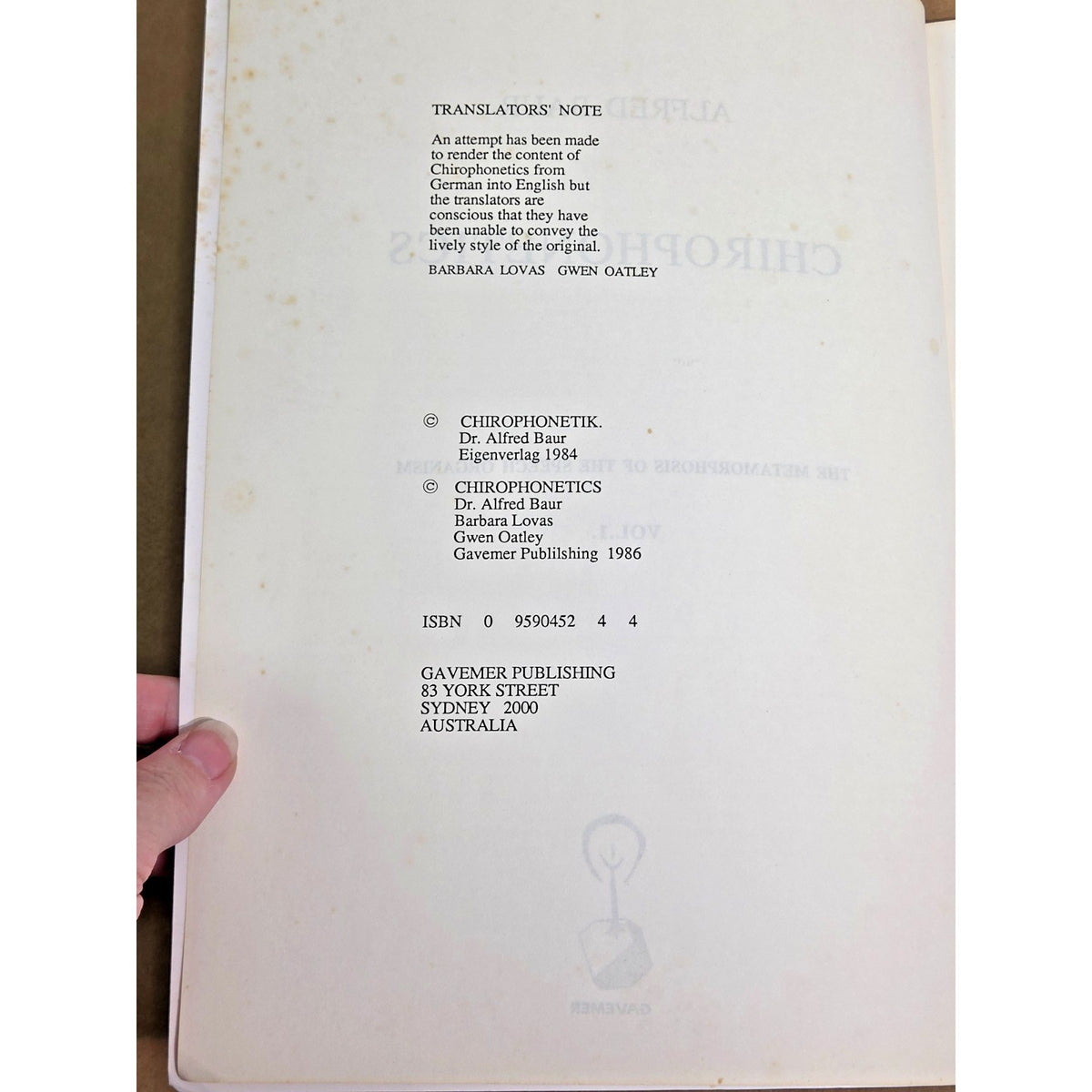 RARE- Vintage Chirophonetics Vol 1 Alfred Baur 1986 Gavemer Publishing 1986