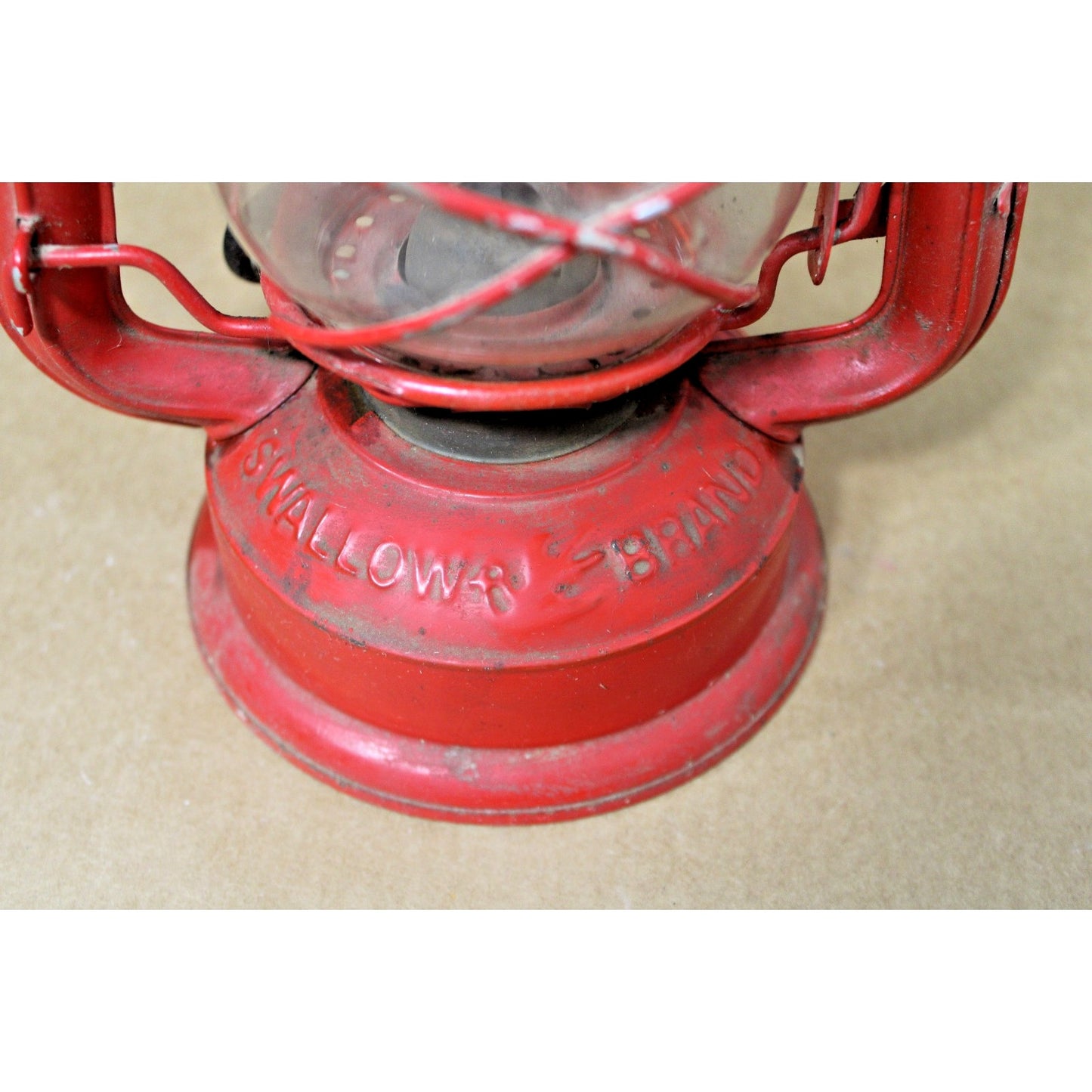 Vintage Pair of Red Kerosene Lanterns, Oil Lamps, 1 Swallow Brand, 10.5" H
