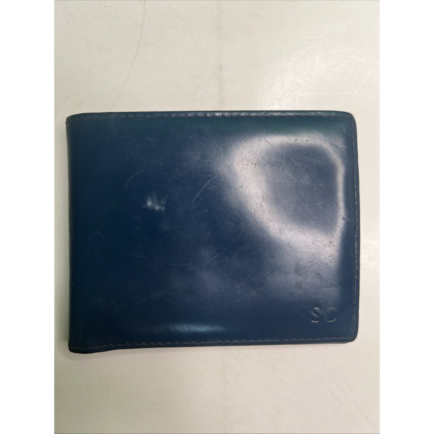 ETTINGER of London Men's Bi-Fold Wallet Blue Cowhide Leather Used