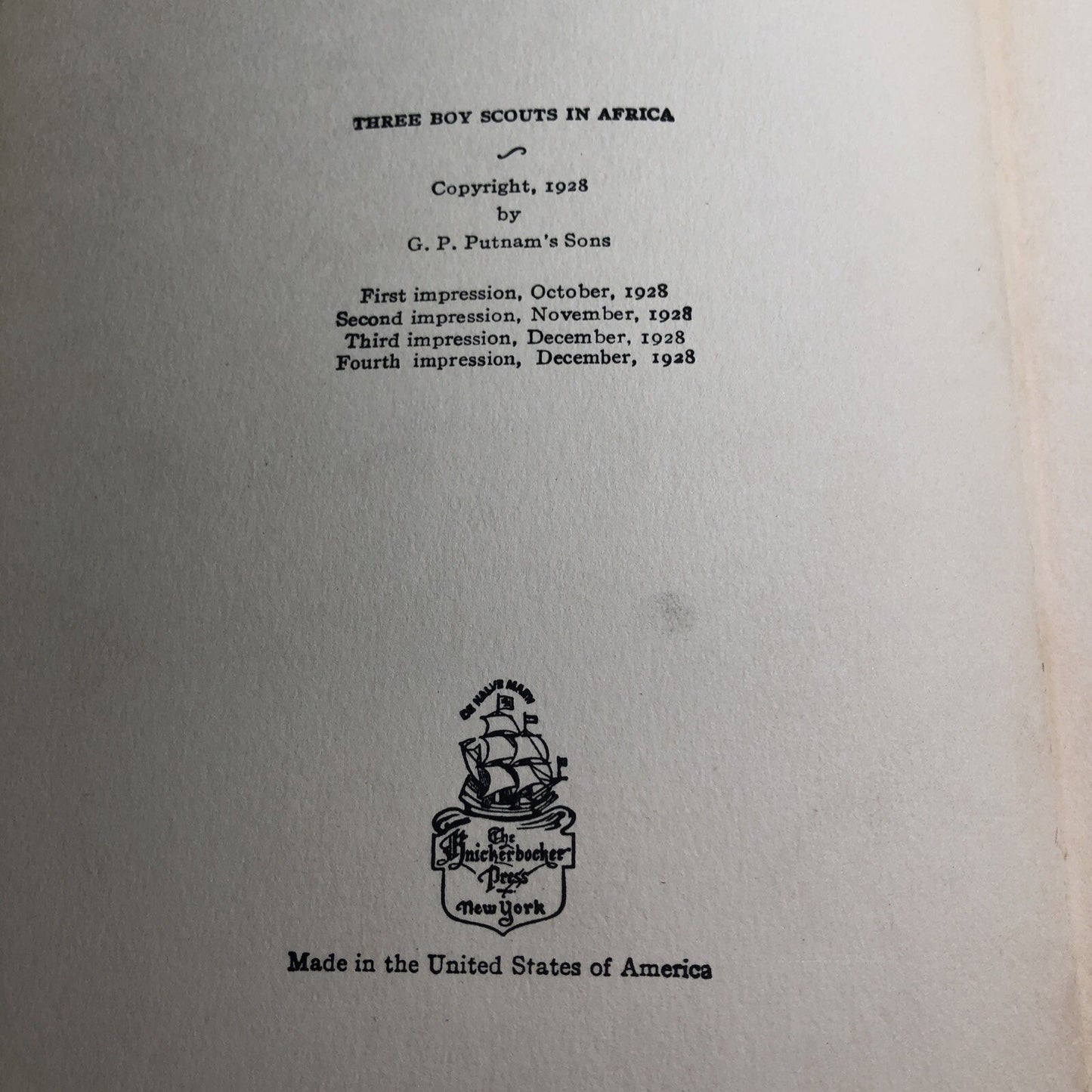 THREE BOY SCOUTS IN AFRICA 1928 On Safari With MARTIN JOHNSON HC Illustrated