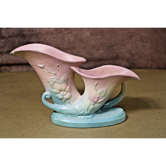 Vintage Hull Art Pottery Magnolia Double Cornucopia Vase Pink, Pastel, No. 6-12
