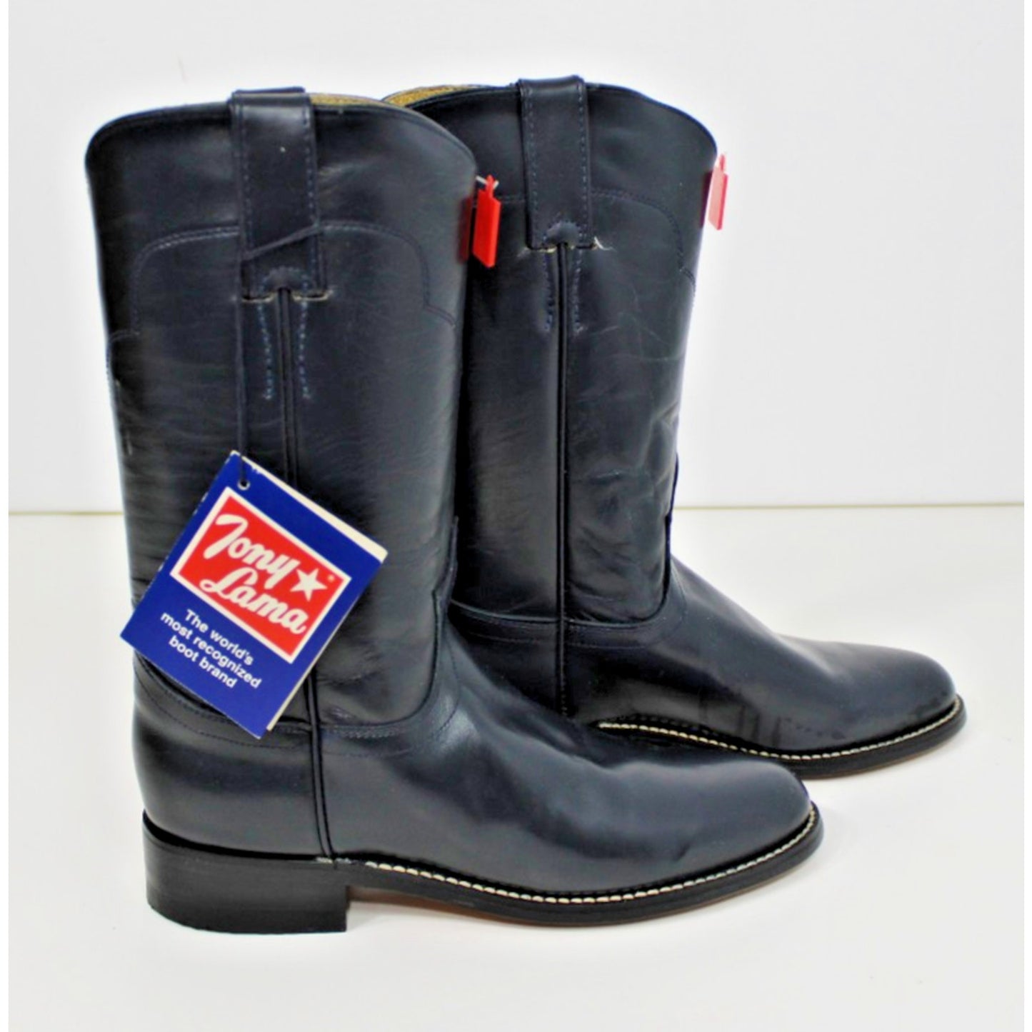 New Old Stock VTG 80s Tony Lama Roper Cowboy Western Navy Blue Boots 7502 Sz 5B