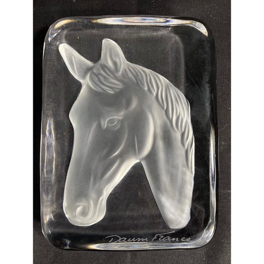 BEAUTIFUL Etched Daum Crystal Horse Head Paperweight- Equestrian
