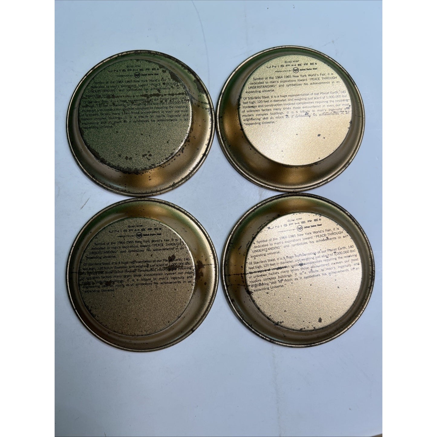 1964-65 New York World's Fair Unisphere Metal Coasters (set of 4) Trays