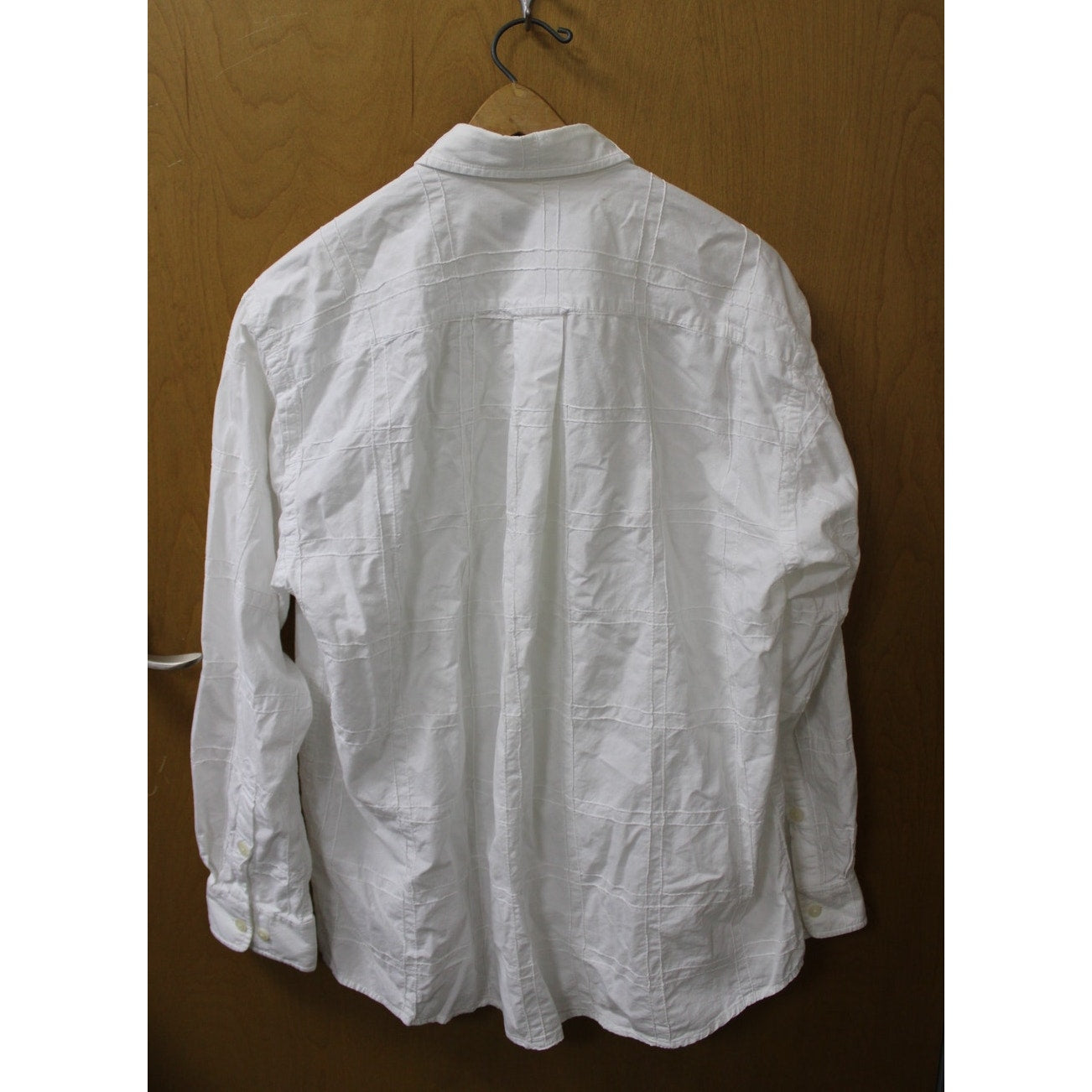 Orvis Men's Sz L White Textured Grid Stitch Long Sleeve Cotton Button Up Shirt