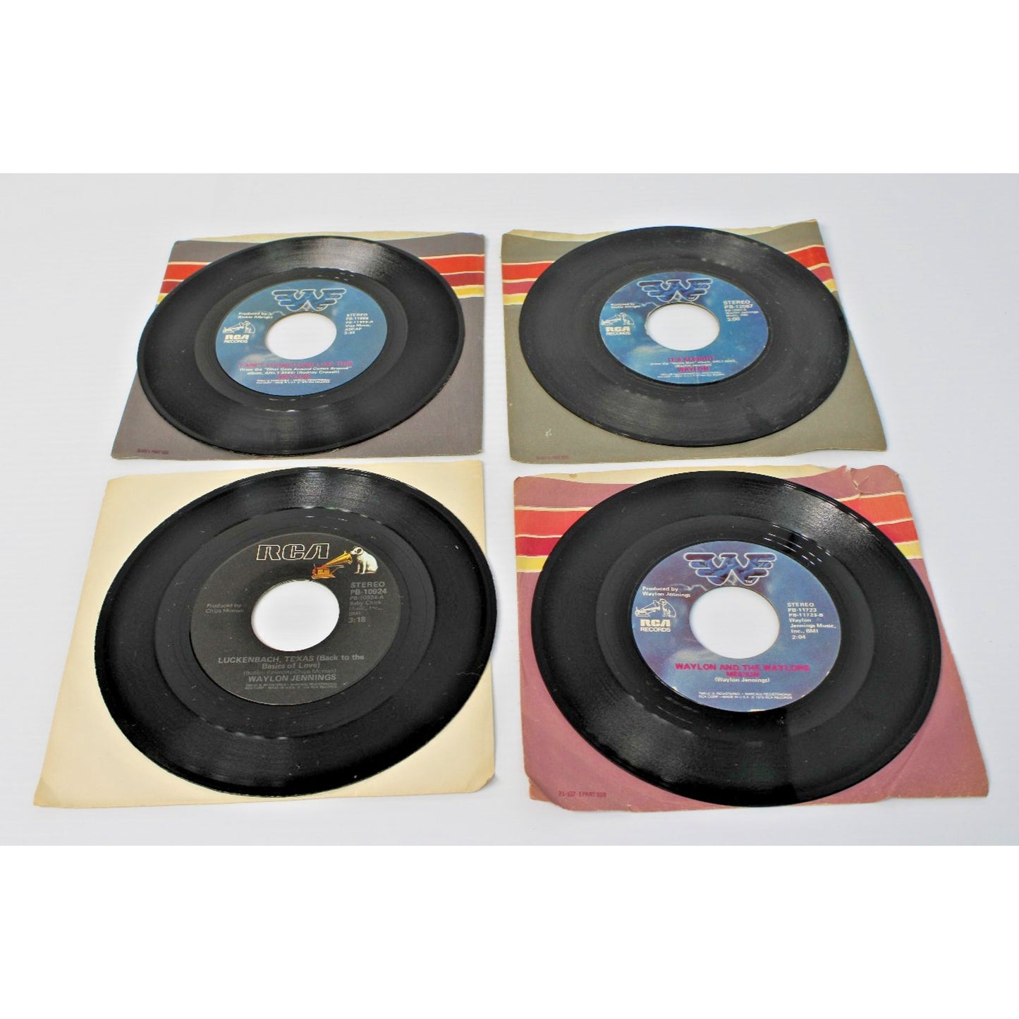 Waylon Jennings- Four 7" Country 45 RPMs- Luckenbach, Dukes of Hazzard, More