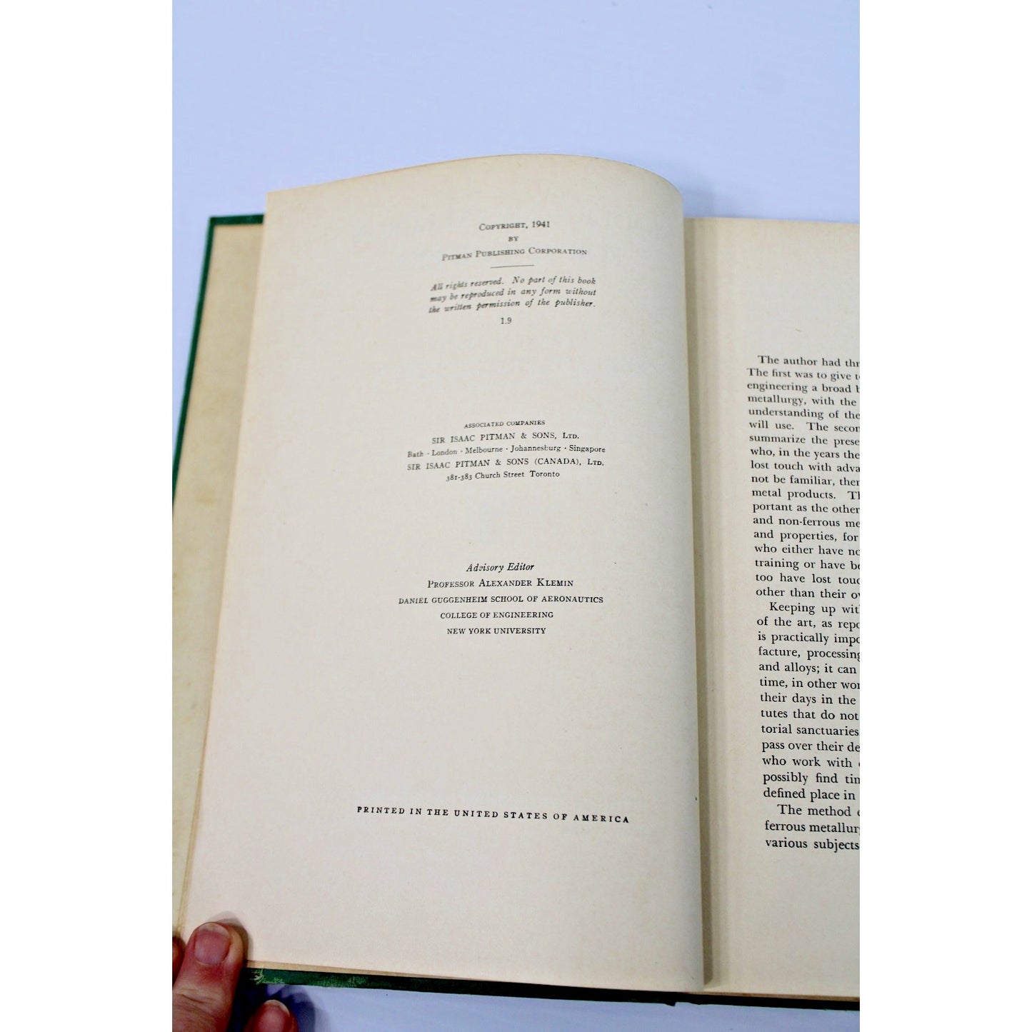 1941 Modern Metallurgy for Engineers By Frank Sisco 1st Edition Pittman Pub.