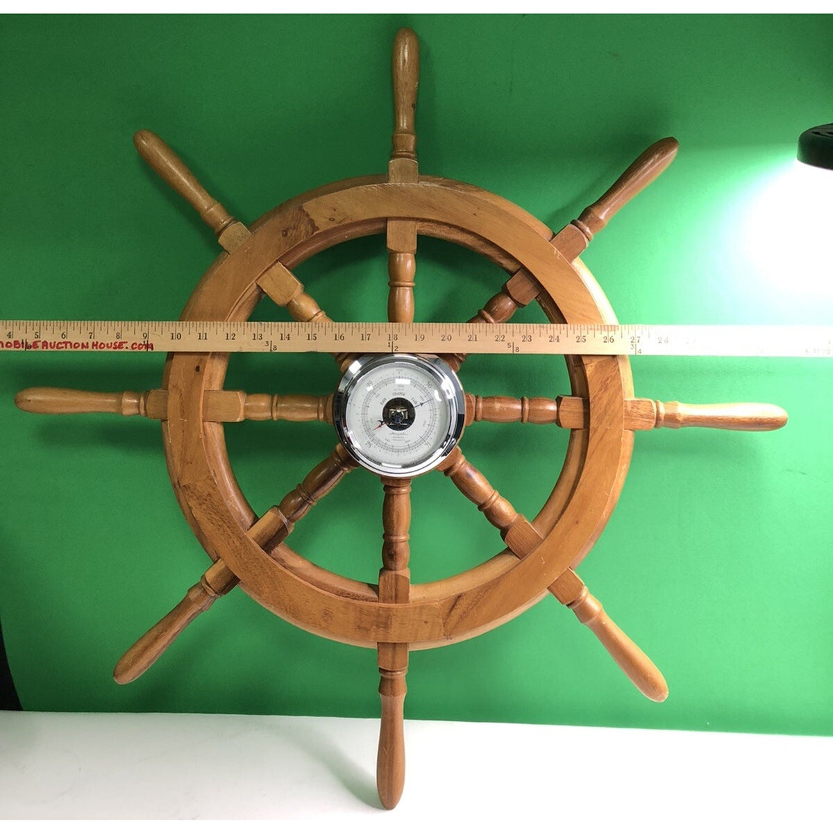 Airguide Deluxe 30” Wood Ship Wheel With Compensated Barometer Made In USA