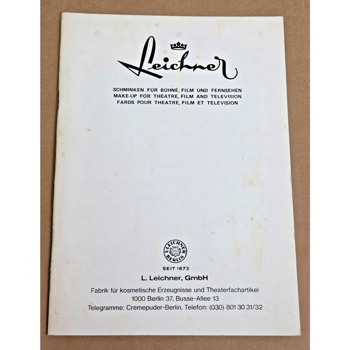 Vintage Leichner Berlin Stage & Film Makeup Catalog Tri-Lingual Greasepaint