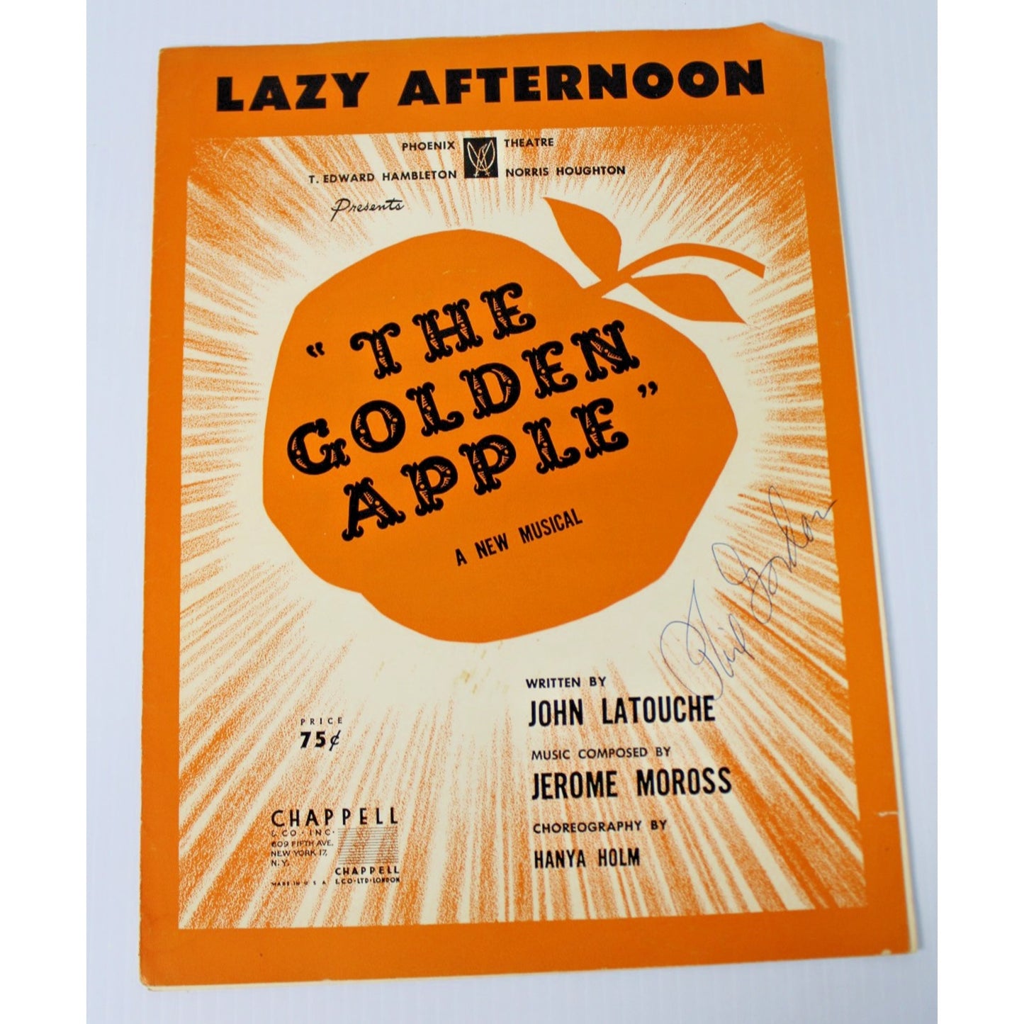 Vintage Sheet Music- Lazy Afternoon from The Golden Apple, Signed by Phil Gordon