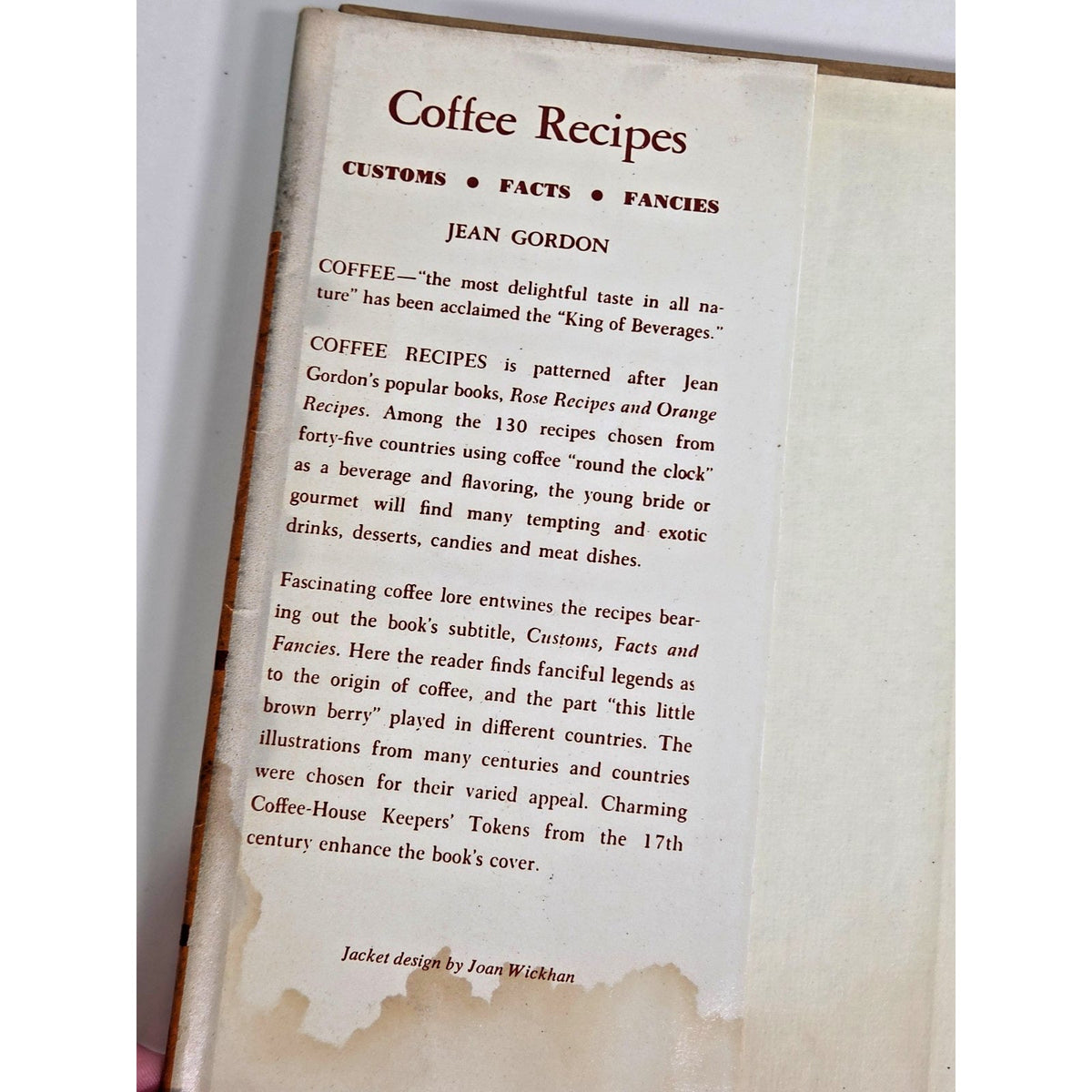 Vintage Coffee Recipes Jean Gordon 1963 Cookbook Customs Facts & Fancies