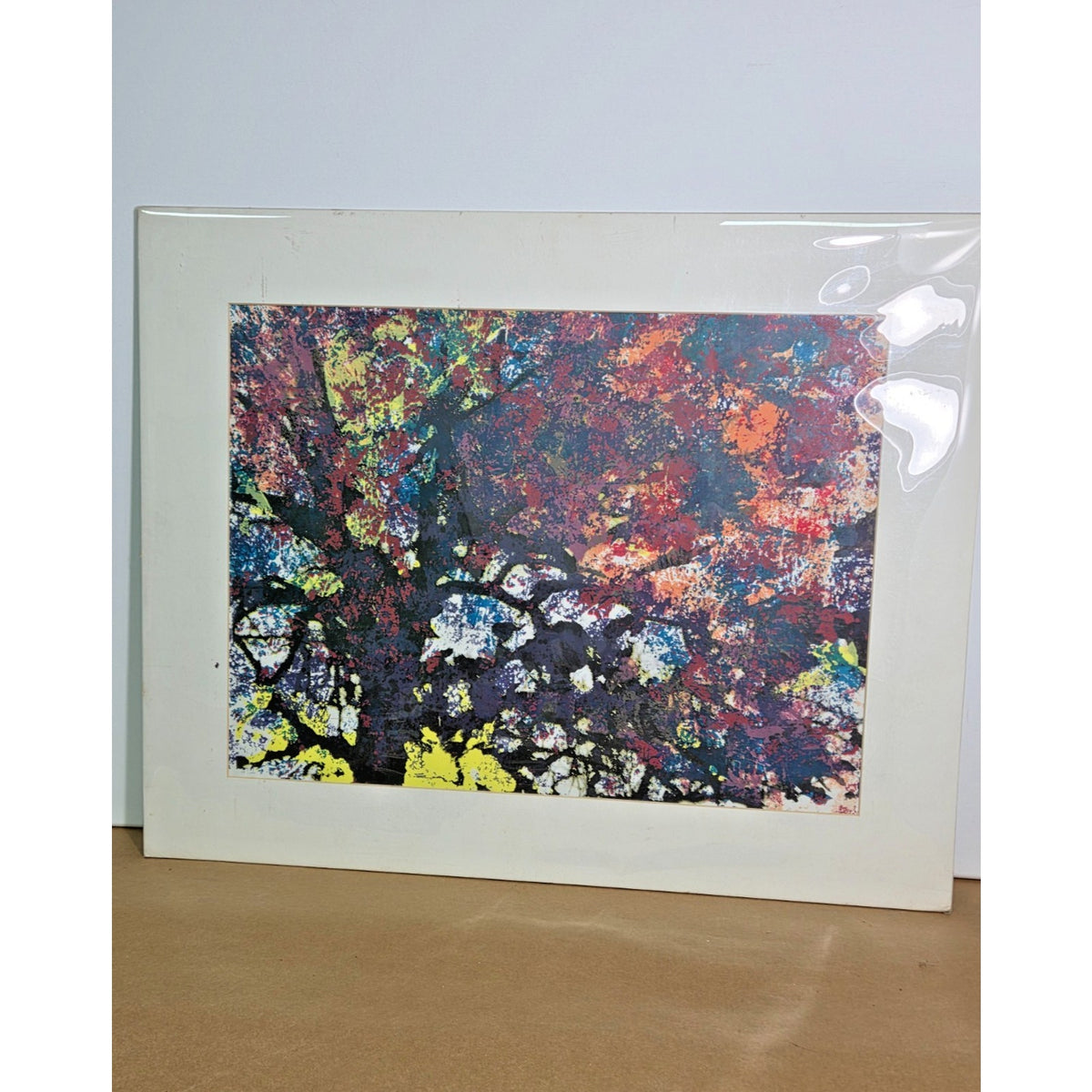 Vintage Abstract Halftone Tree Print Bright Pop Art Landscape Matted Unsigned