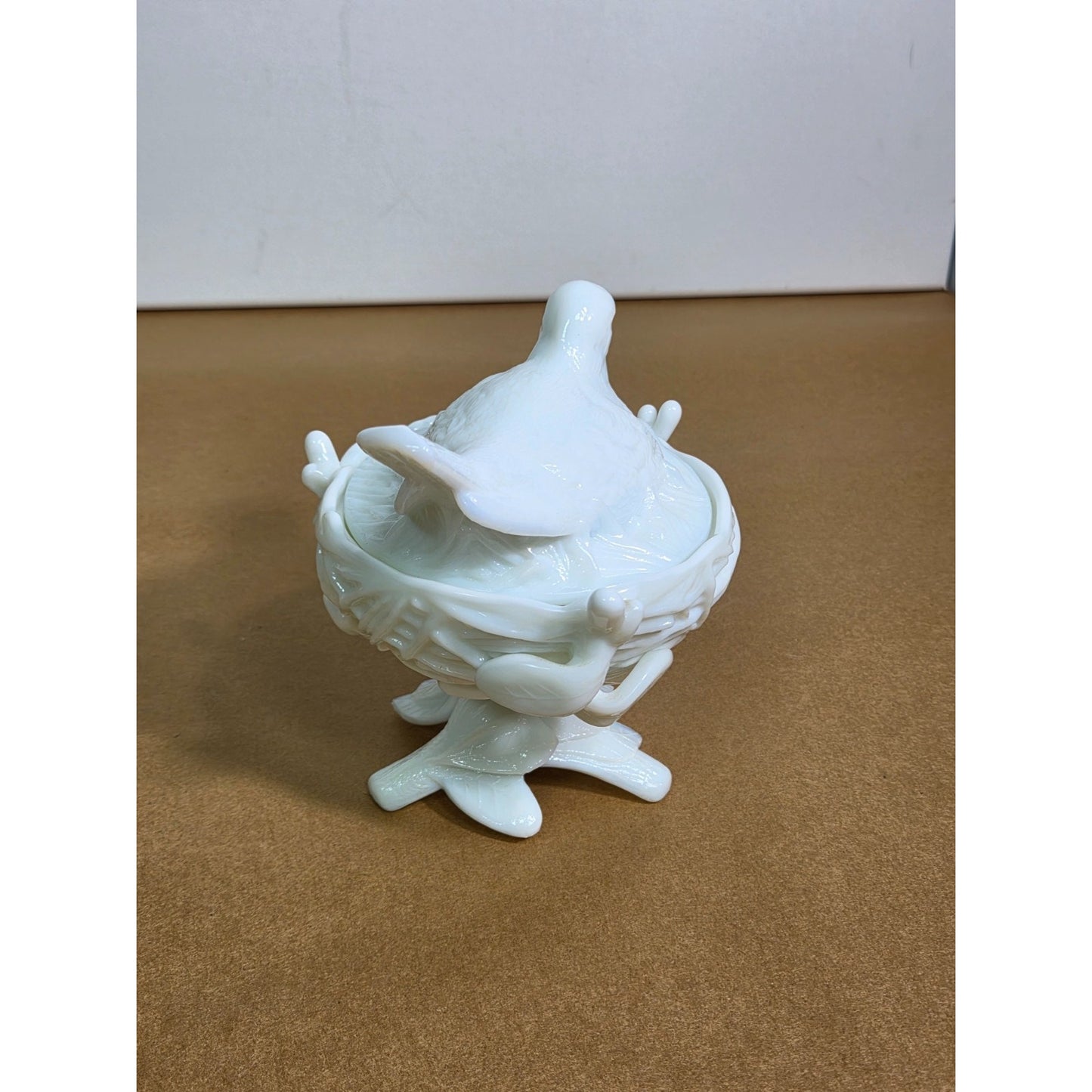 Vintage Westmoreland Milk Glass Dove on Nest Pedestal Covered Candy Dish WG Logo
