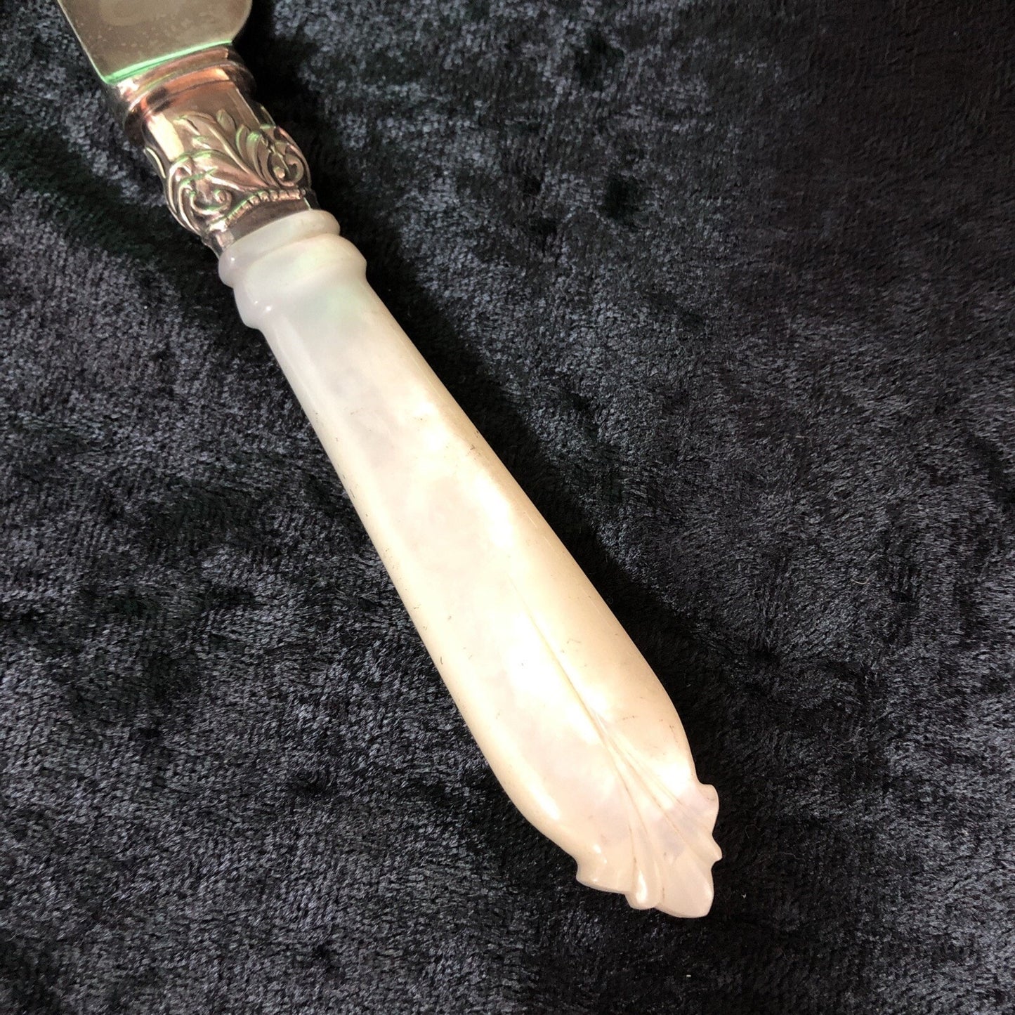 Vintage Dessert Knife with Mother of Pearl Handle Hallmarked 10” Long