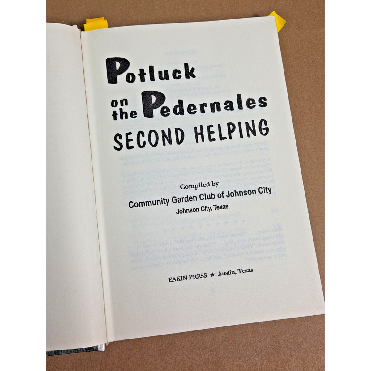 Vintage 1993 Potluck on the Pedernales Second Helping Cookbook Texas 1st Edition