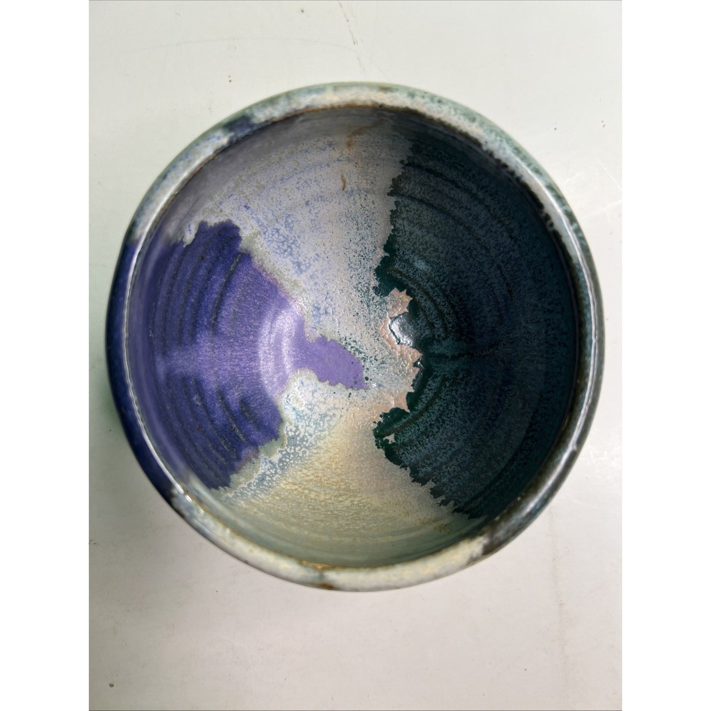 Studio Art Pottery Ceramic Blue And Purple Hues Drip Glazed Vintage Pot Bowl