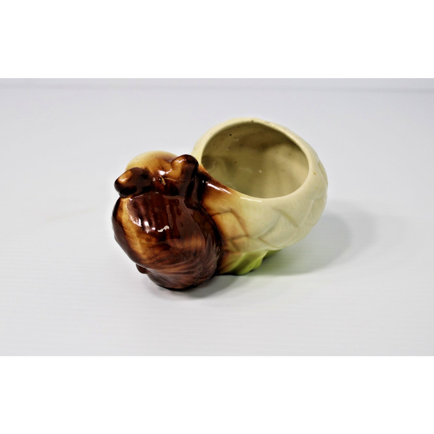 Kitschy 1950s Squirrel Planter w/ Acorn & Worm, Figural Forest Friends- Fun!
