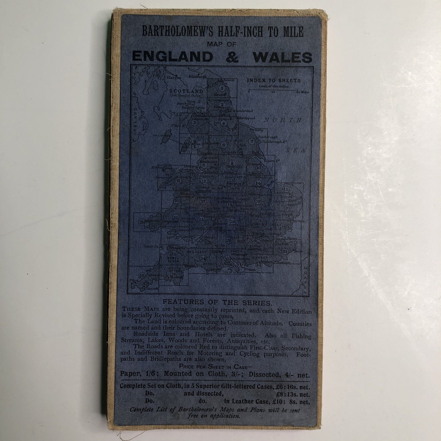 1920-1930 BARTHOLOMEW’S BRITISH ISLES COLOUR LINEN BACK TOURISTS & CYCLISTS MAP
