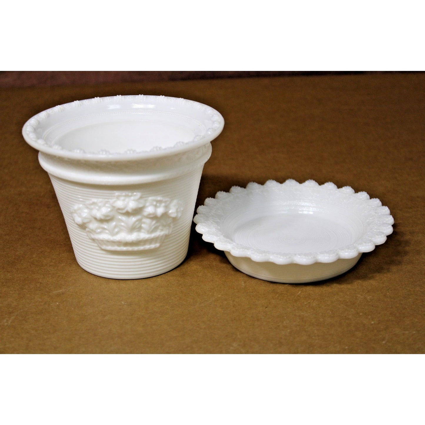 Vintage Milk Glass MMA Metropolitan Museum of Art 5” Flower Pot With Saucer