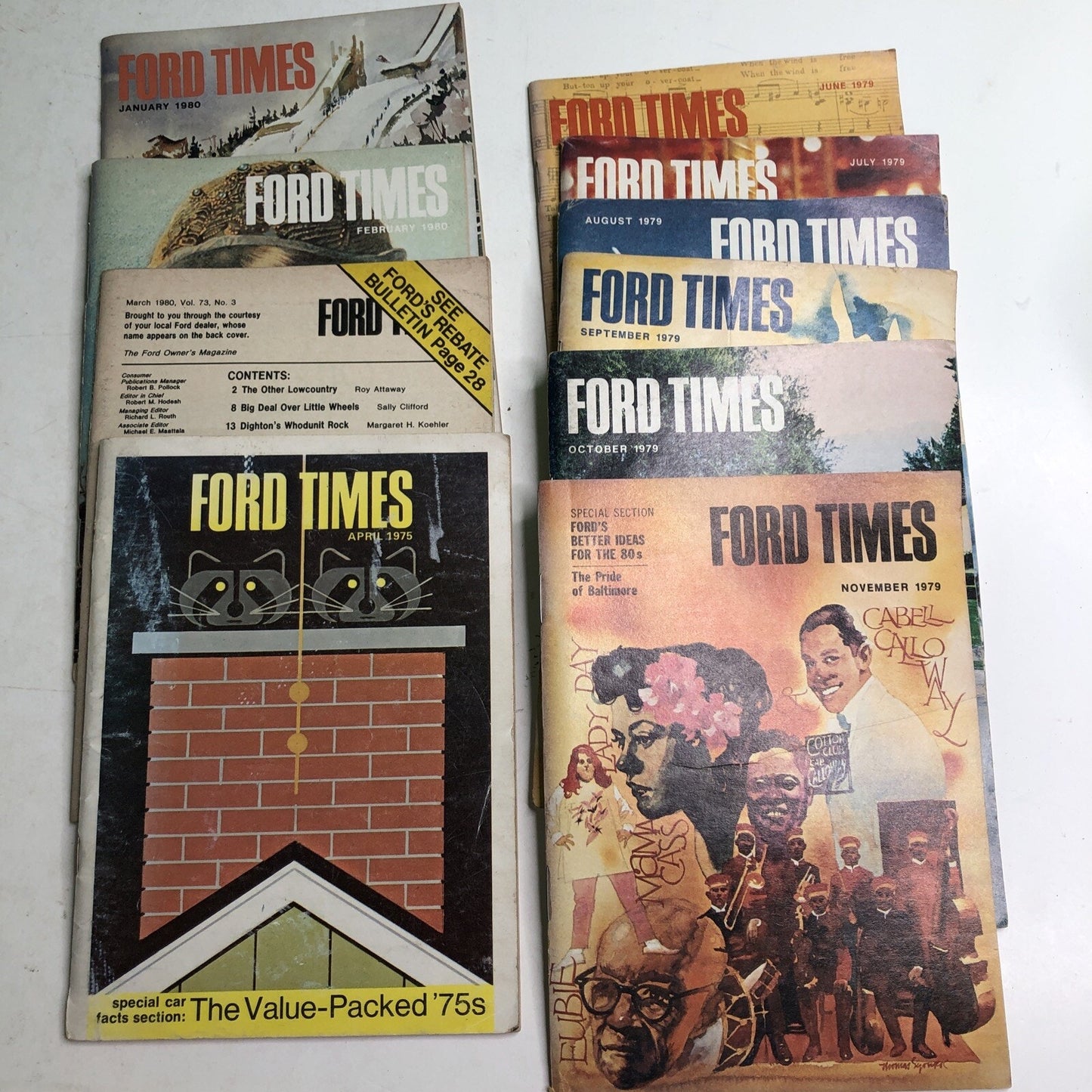 Lot Of 10 FORD TIMES MAGAZINE COLLECTION 1975 (1), 1979 (6), 1980 (3)