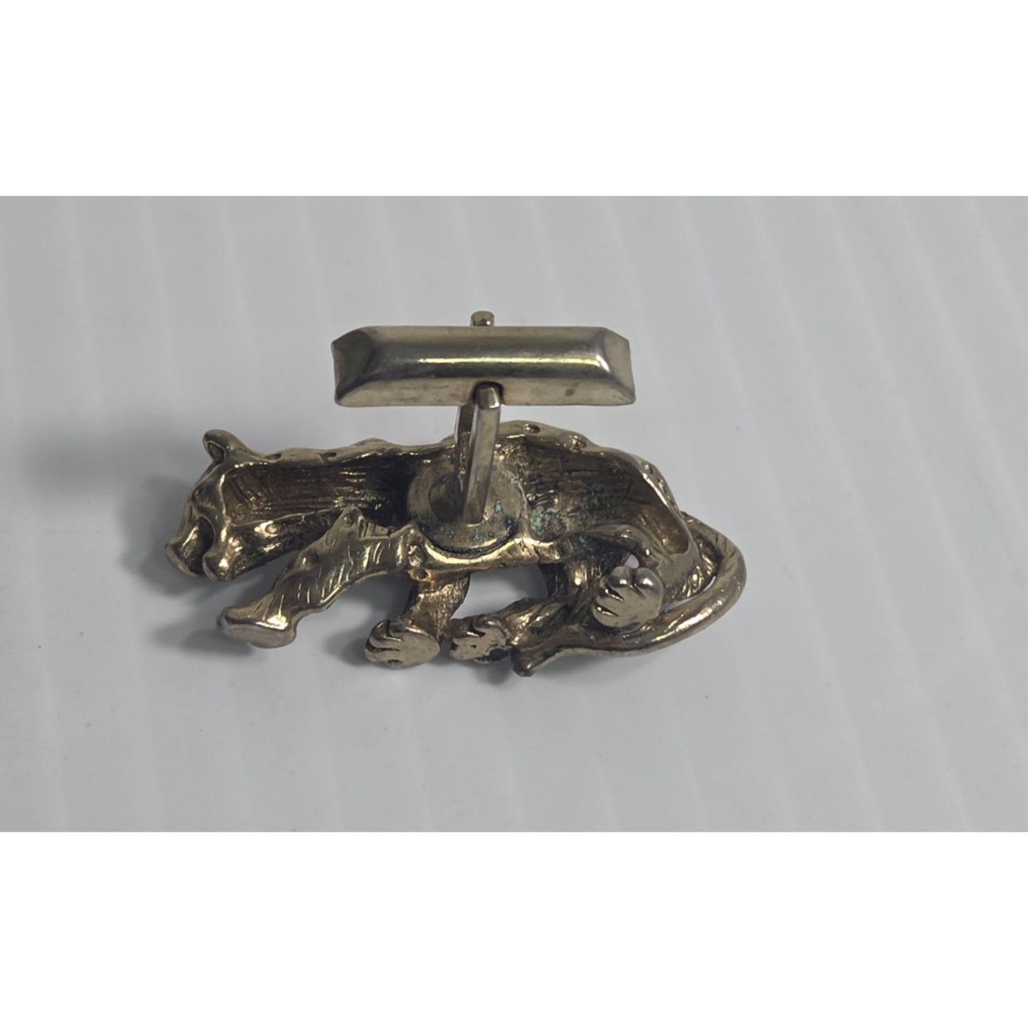 Vintage Signed SWANK Goldtone Leopard Cufflinks 1.5"W High-Relief Artisan Design