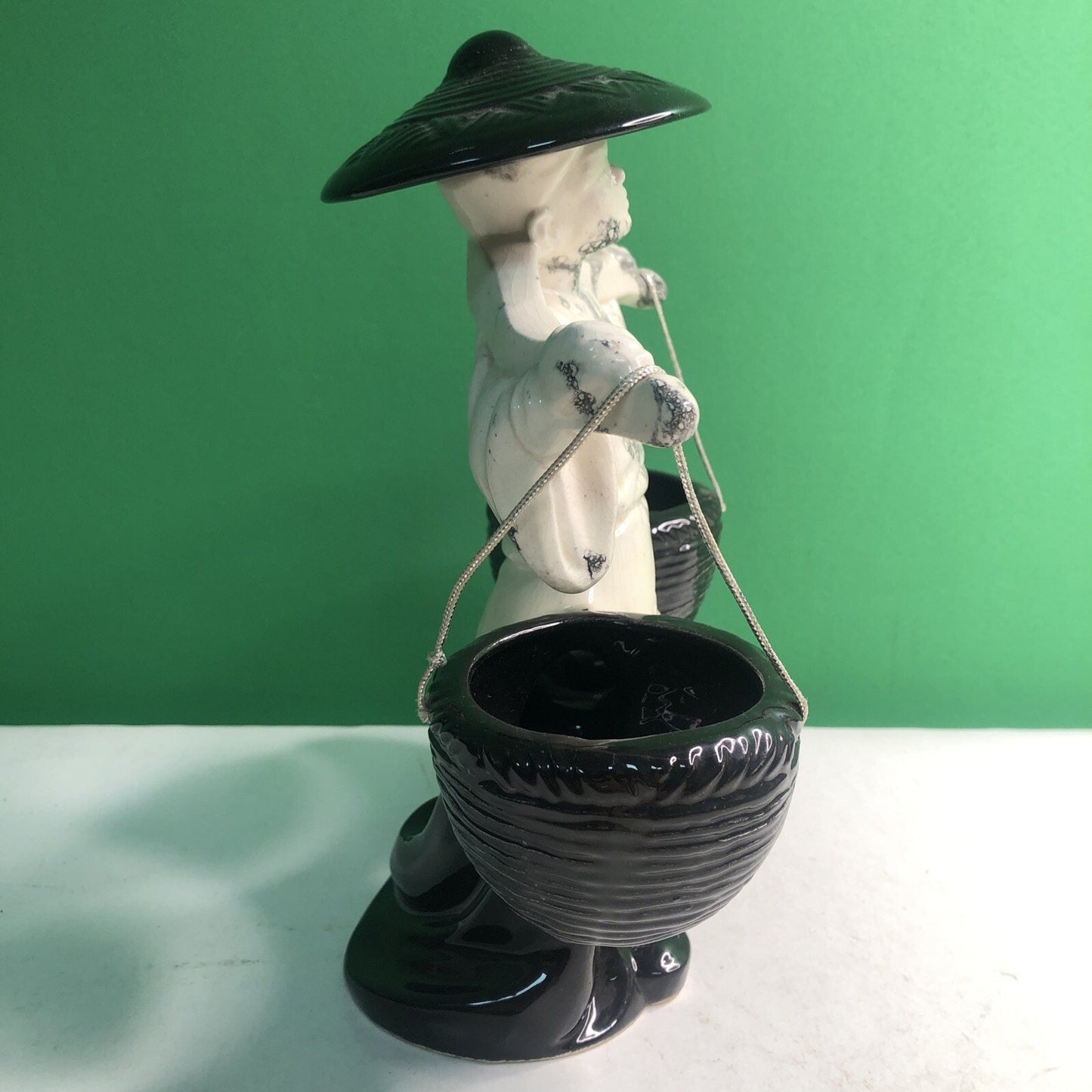 Vintage Ceramic Planter Young Asian Male Water Carrier Traditional Attire