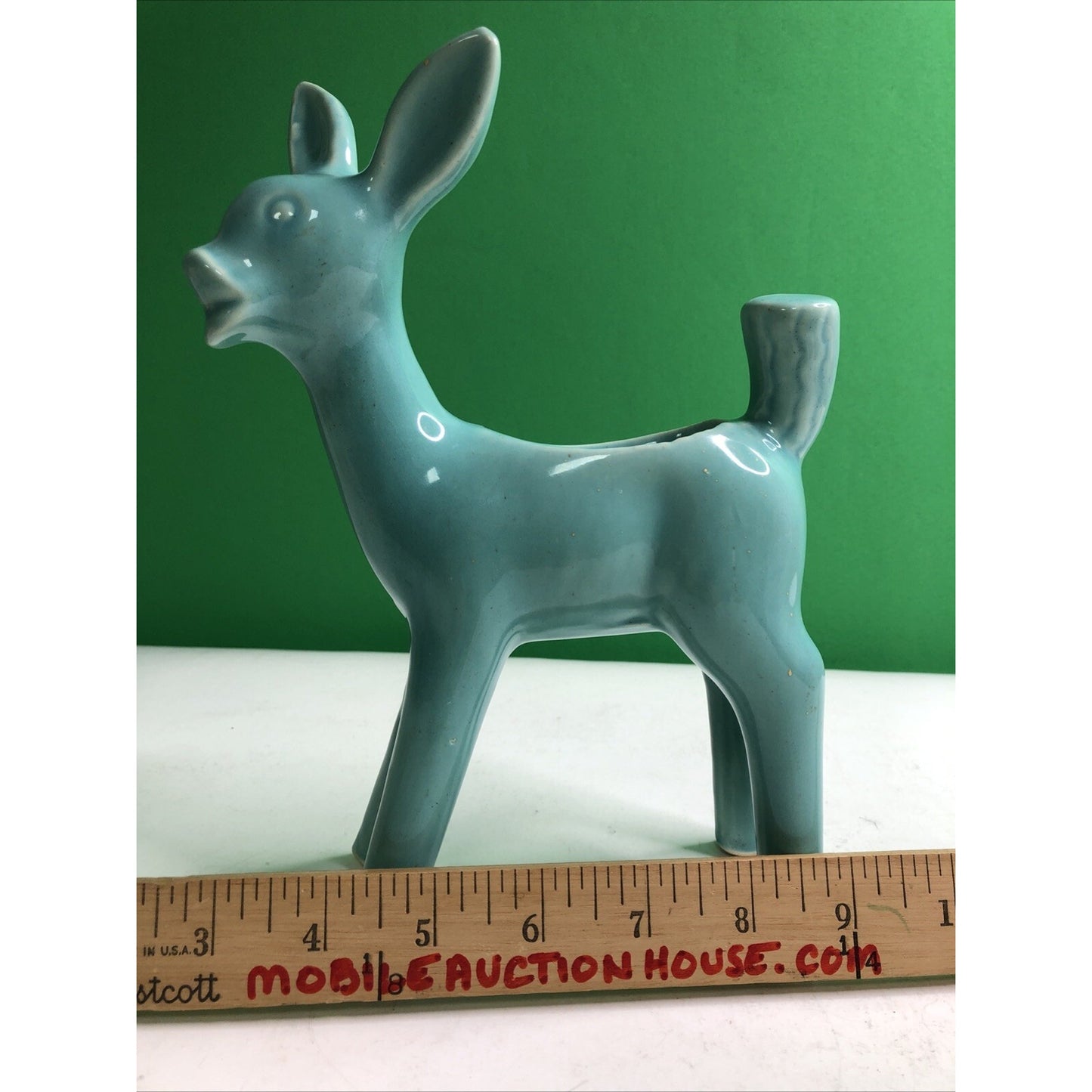 Vintage California Pottery Standing Deer Doe Fawn Planter Blue Green 9”x 6”