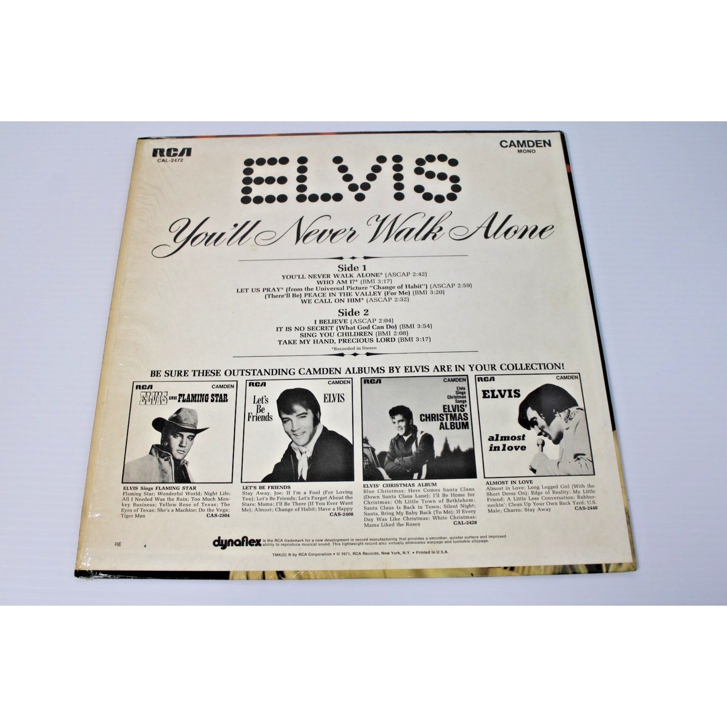 Elvis Presley- You’ll Never Walk Alone, CAL-2472 RCA Camden Mono Dynaflex VG+
