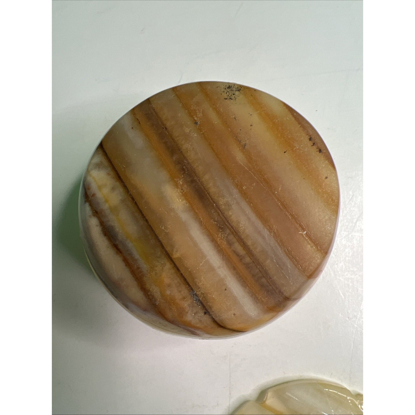 Carved Soapstone Small Box Round Trinket Vanity Natural Stone with Lid