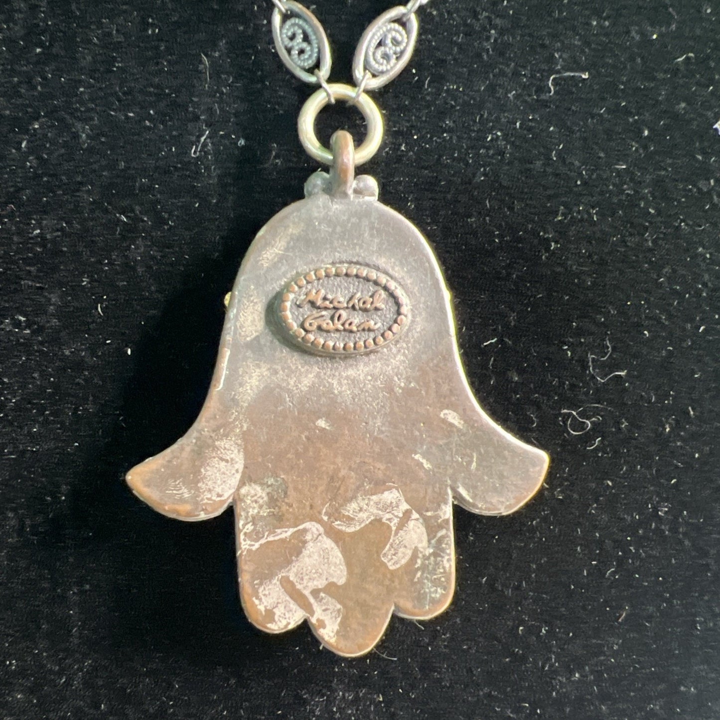 Michal Golan Hamsa Necklace Pendant Charm Handcrafted Brass 18” With 4” Extender