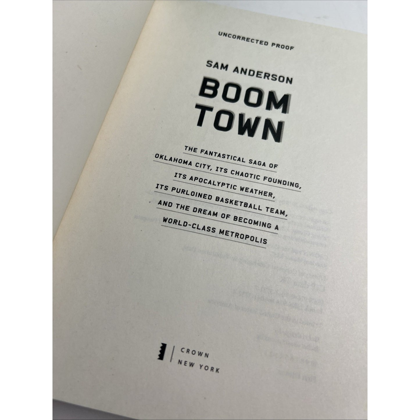 Boom Town: The Fantastical Saga of Oklahoma City PB 1st Edition Advance Reader’s