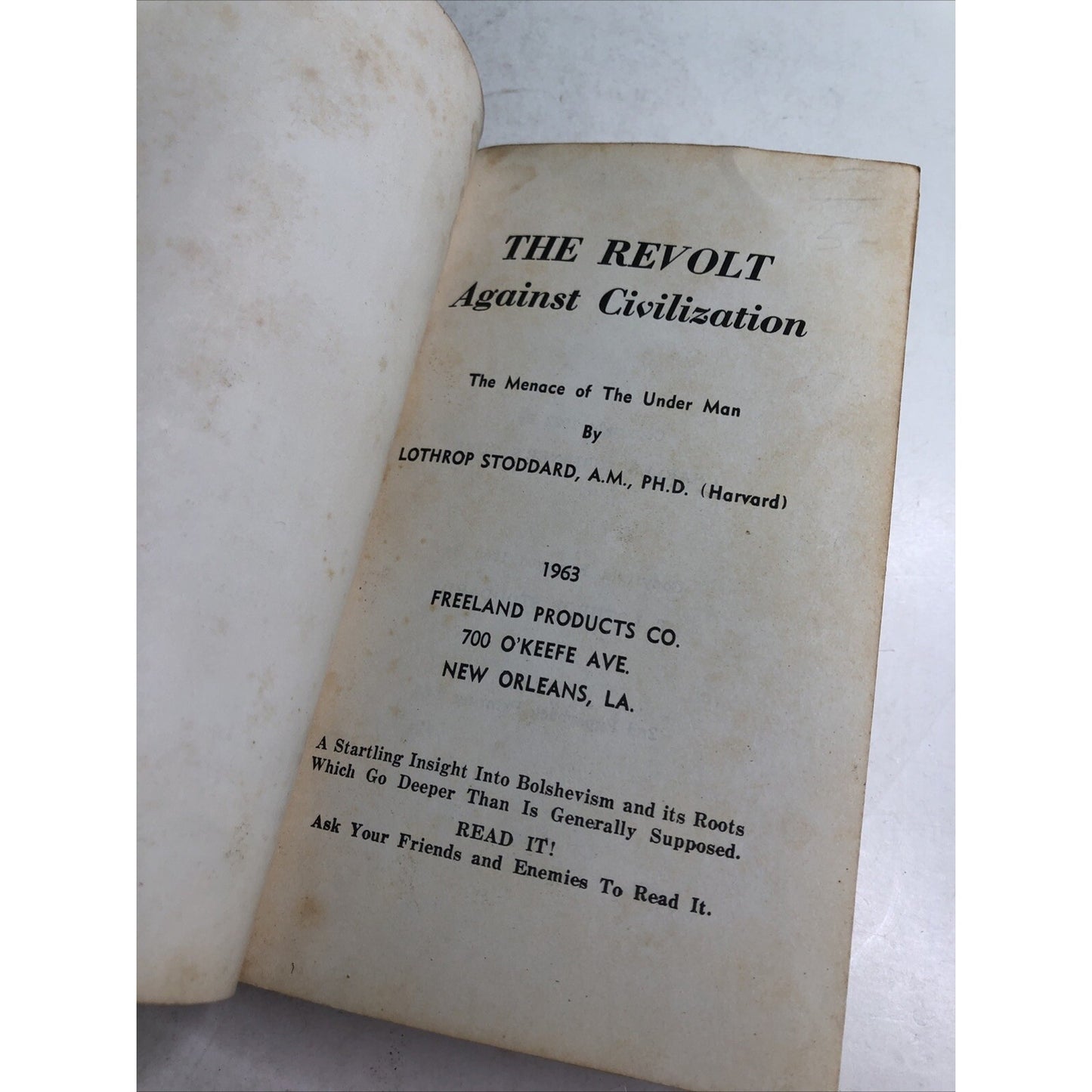 The Revolt Against Civilization by Lothrop Stoddard 1964 Paperback Original