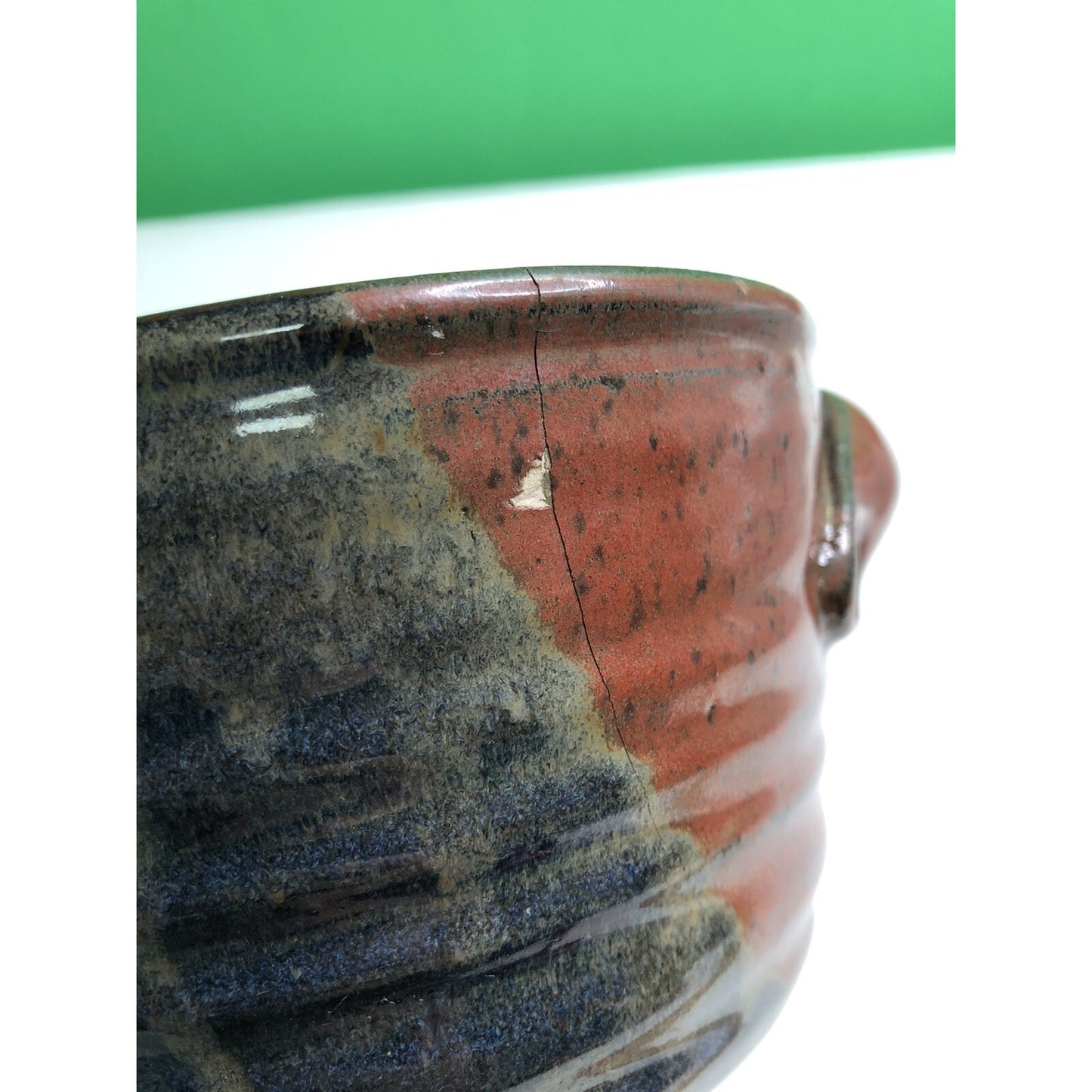2008 Neal Pottery Bread Baker Crock Tri Color Glaze Signed Dated Flawed Florida